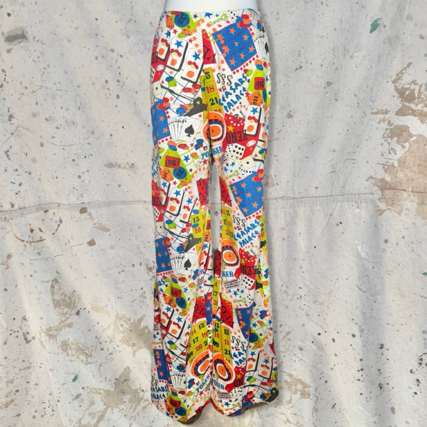 1960s / 1970s HIPPIE MOD All OVER PRINT VEGAS CESARS PALACE BELLBOTTOM PANTS