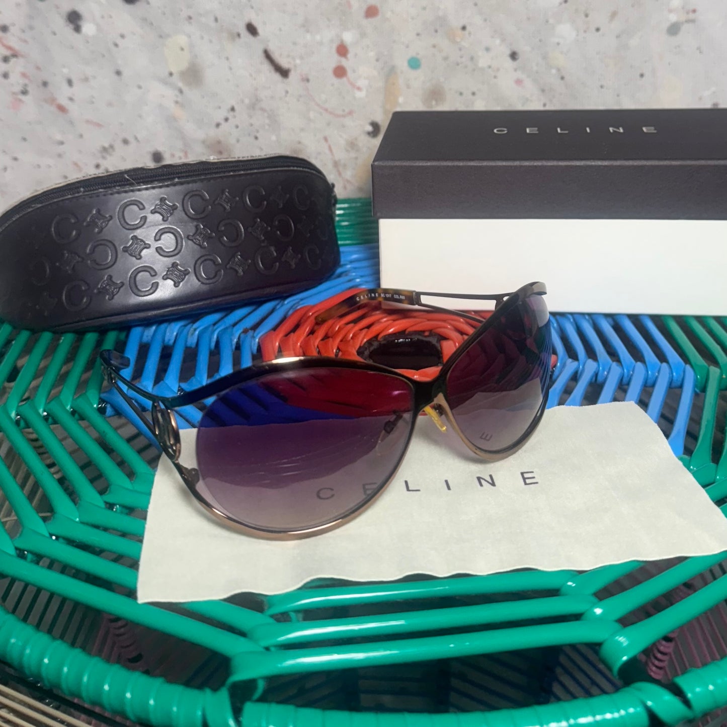 1990s CELINE WIRE BRONZE / PURPLE OVERSIZED MACADAM LOGO C SUNGLASSES SC1317