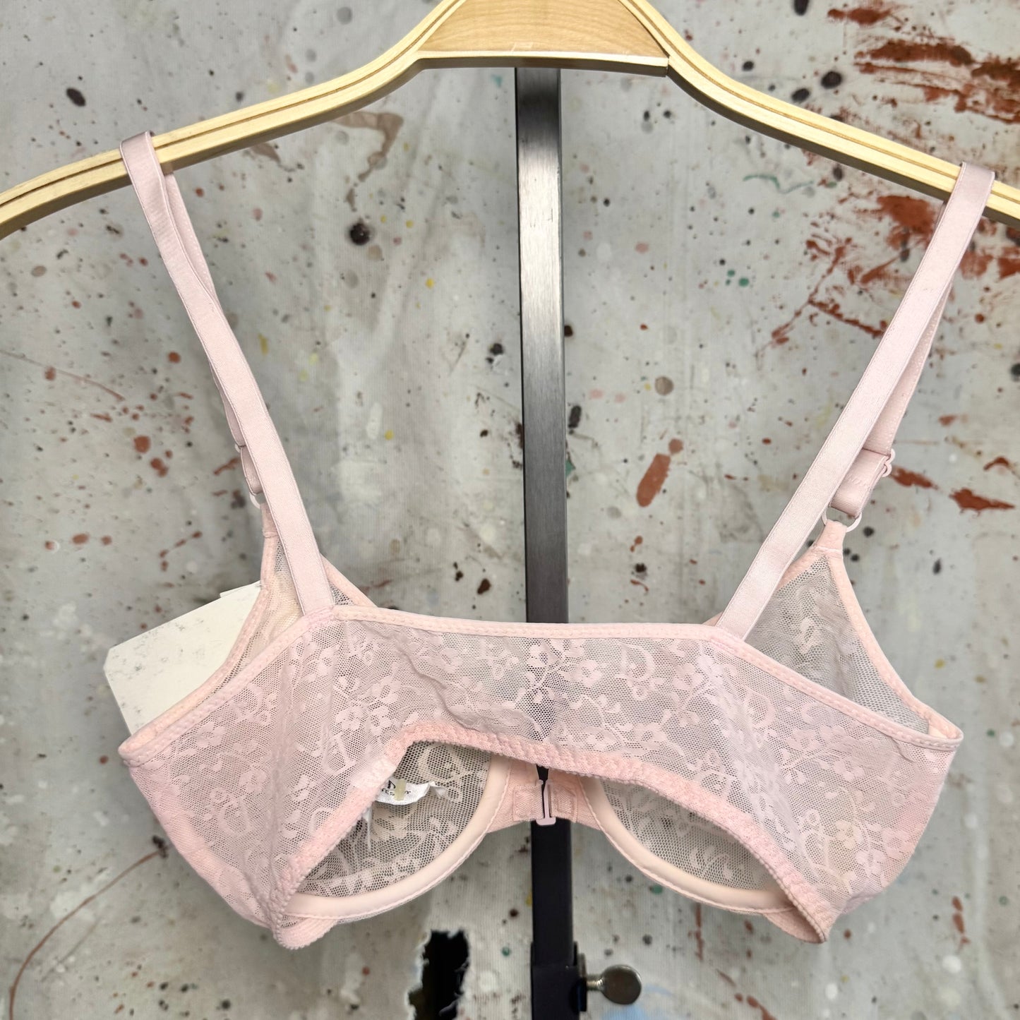 1980s CHRISTIAN DIOR INTIMATES PINK MESH LOGO FLORAL BRA DEADSTOCK