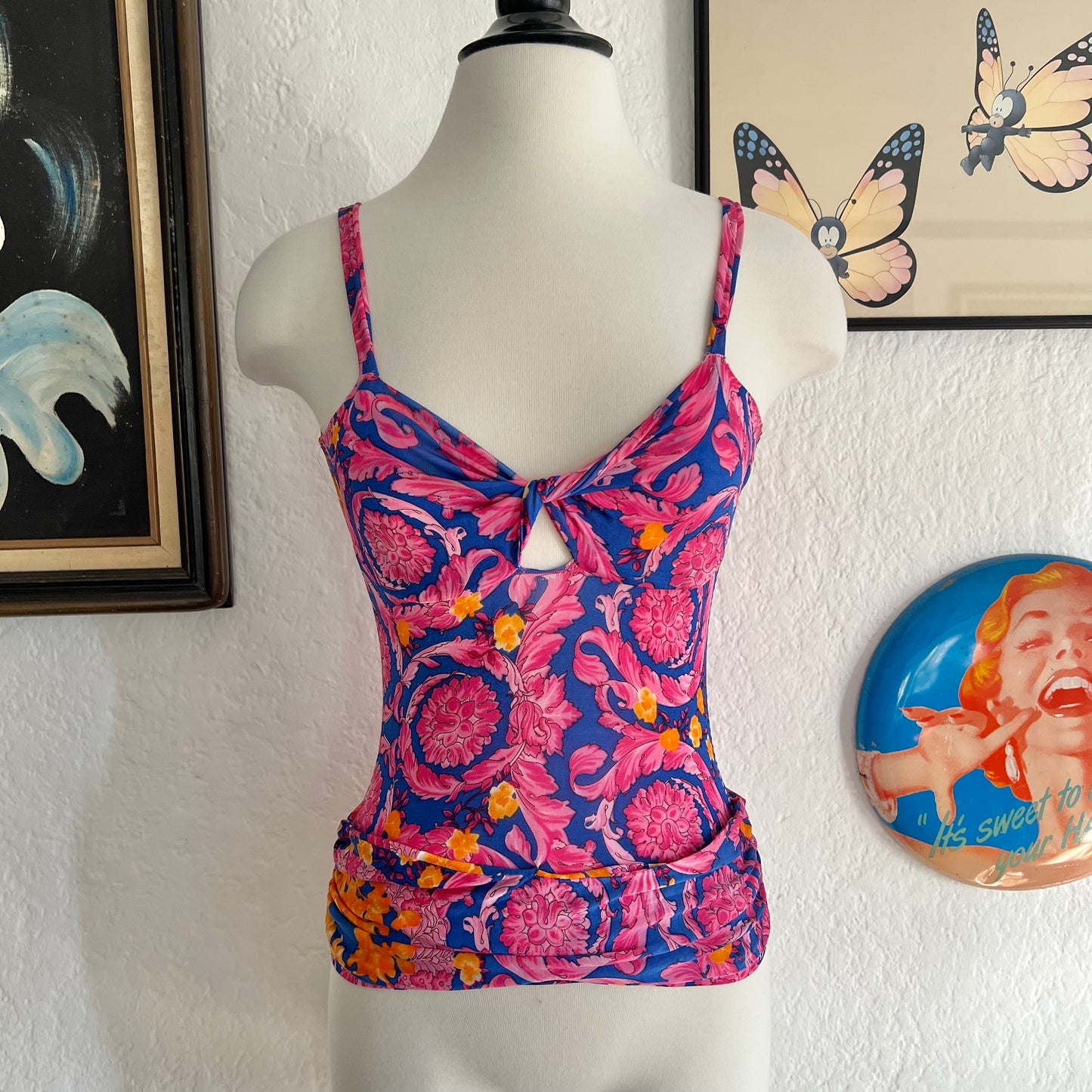 2000s Versace Jeans Printed Keyhole Top