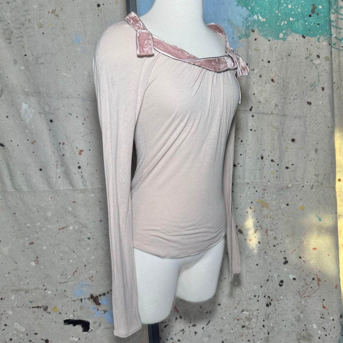Gucci Tom Ford Dusty Pink Velvet Trim Long Sleeve Top
