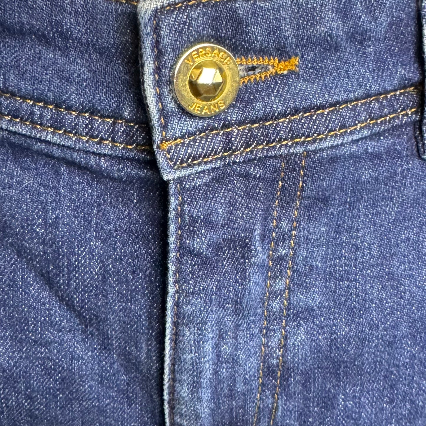 2000s VERSACE JEANS GOLD SIDE STUDDED BLUE JEANS