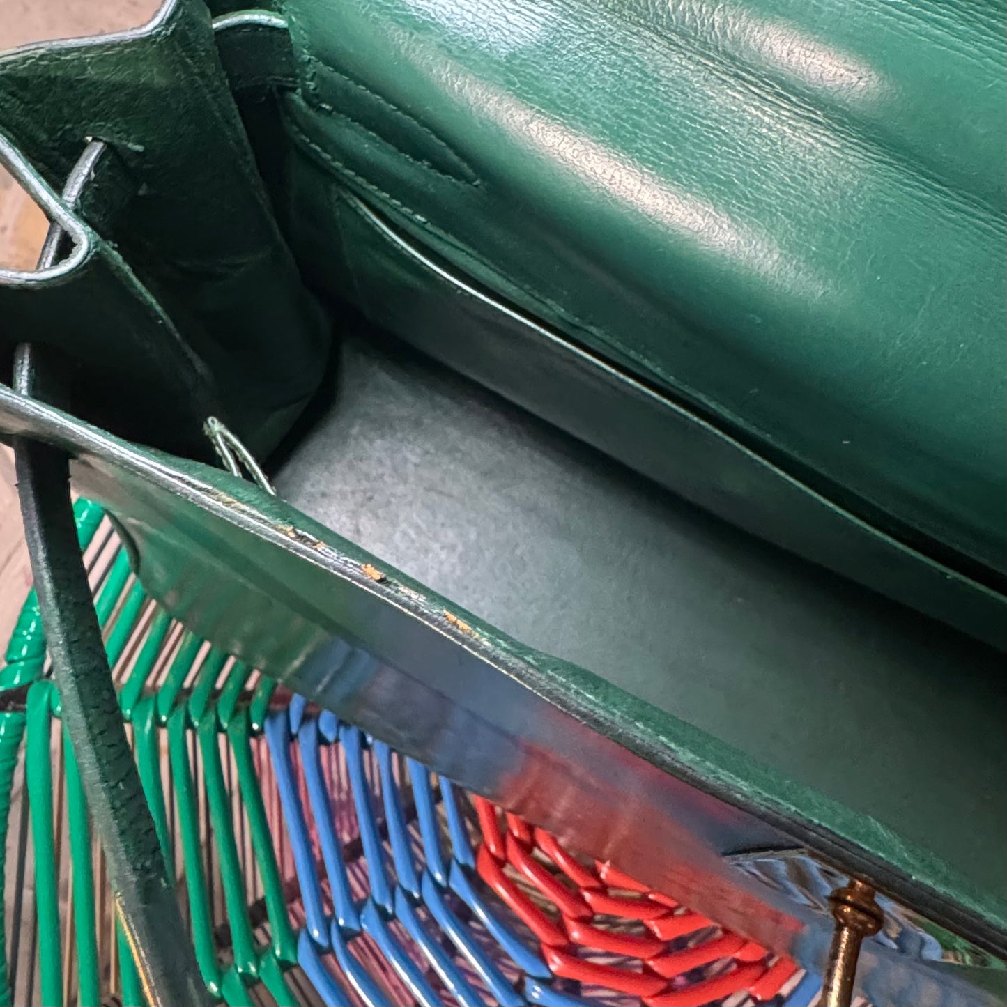 1960s / 1970s HERMES BOX SELLIER KELLY 32 VERT GREEN HANDBAG
