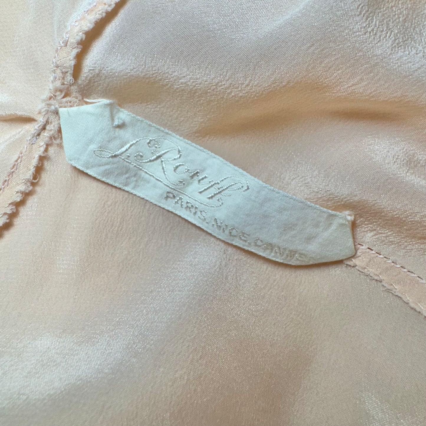 1930s L.ROUFF LINGERIE PARIS BIAS CUT PEACH SILK LACE CAMI KNICKERS
