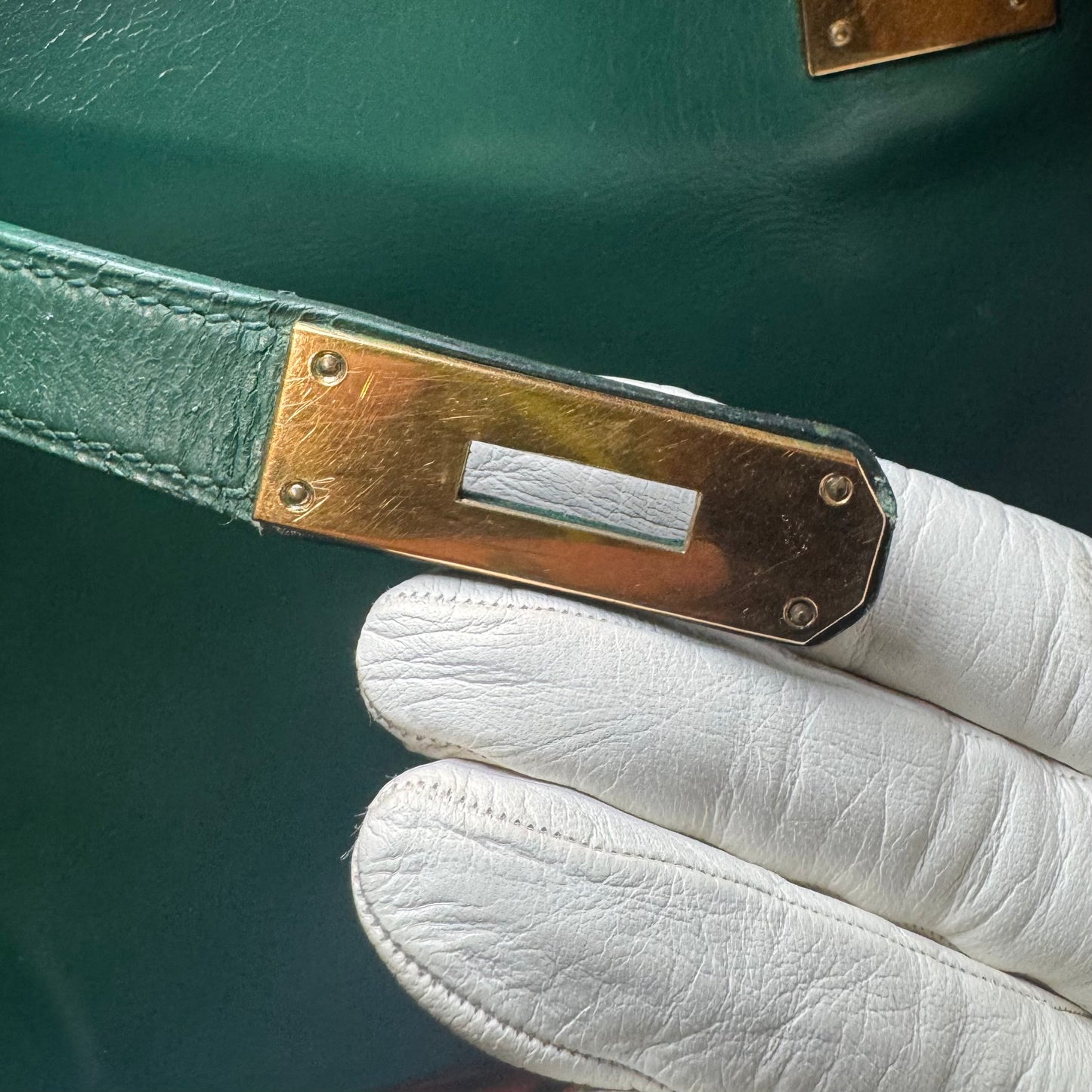 1960s / 1970s HERMES BOX SELLIER KELLY 32 VERT GREEN HANDBAG