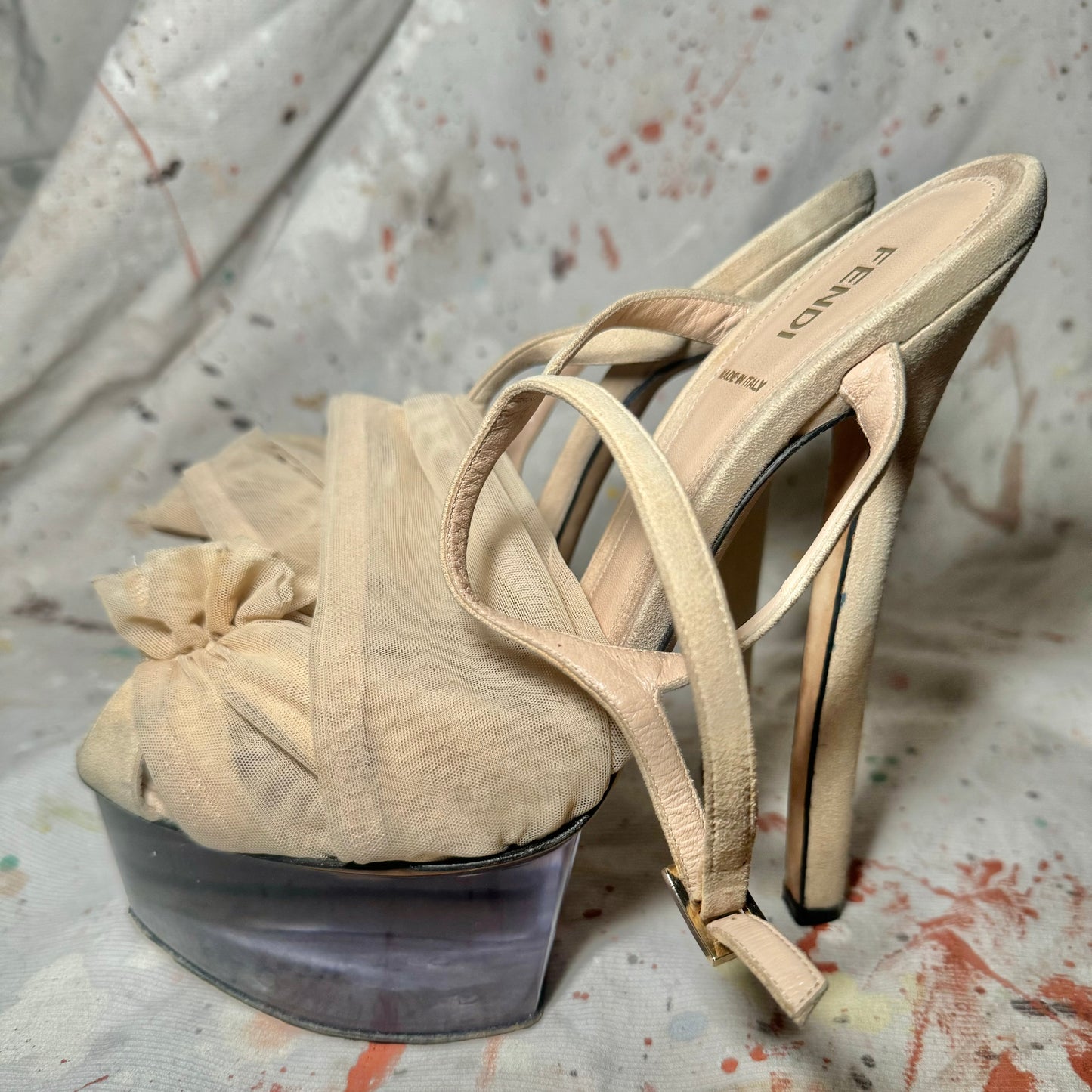 FENDI SS 2010 LUCITE WRAP PLATFORM RUNWAY HEELS - 40