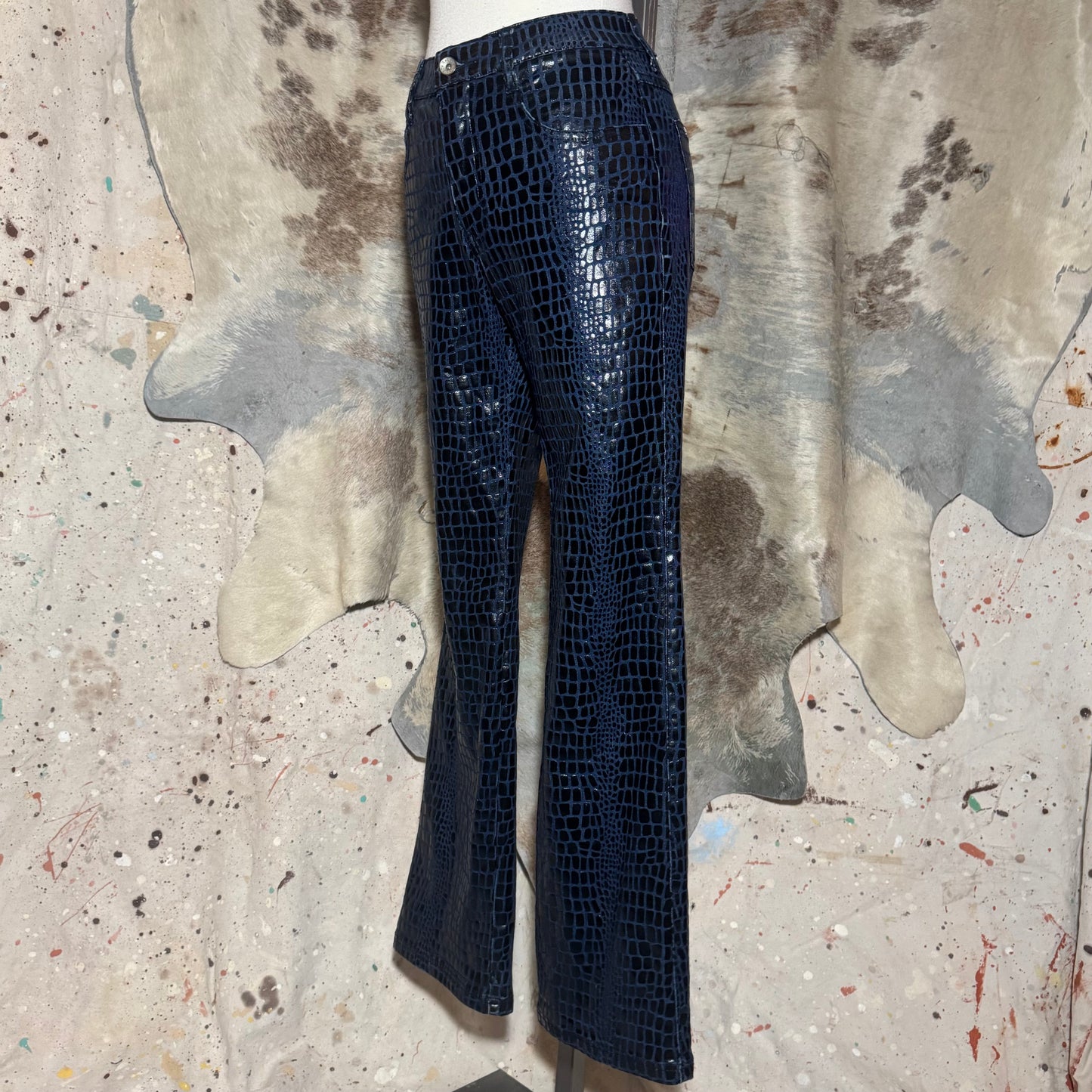 1990s RVT SERVE PIPING HOT PATENT SNAKE PRINT BOOTCUT DENIM 26