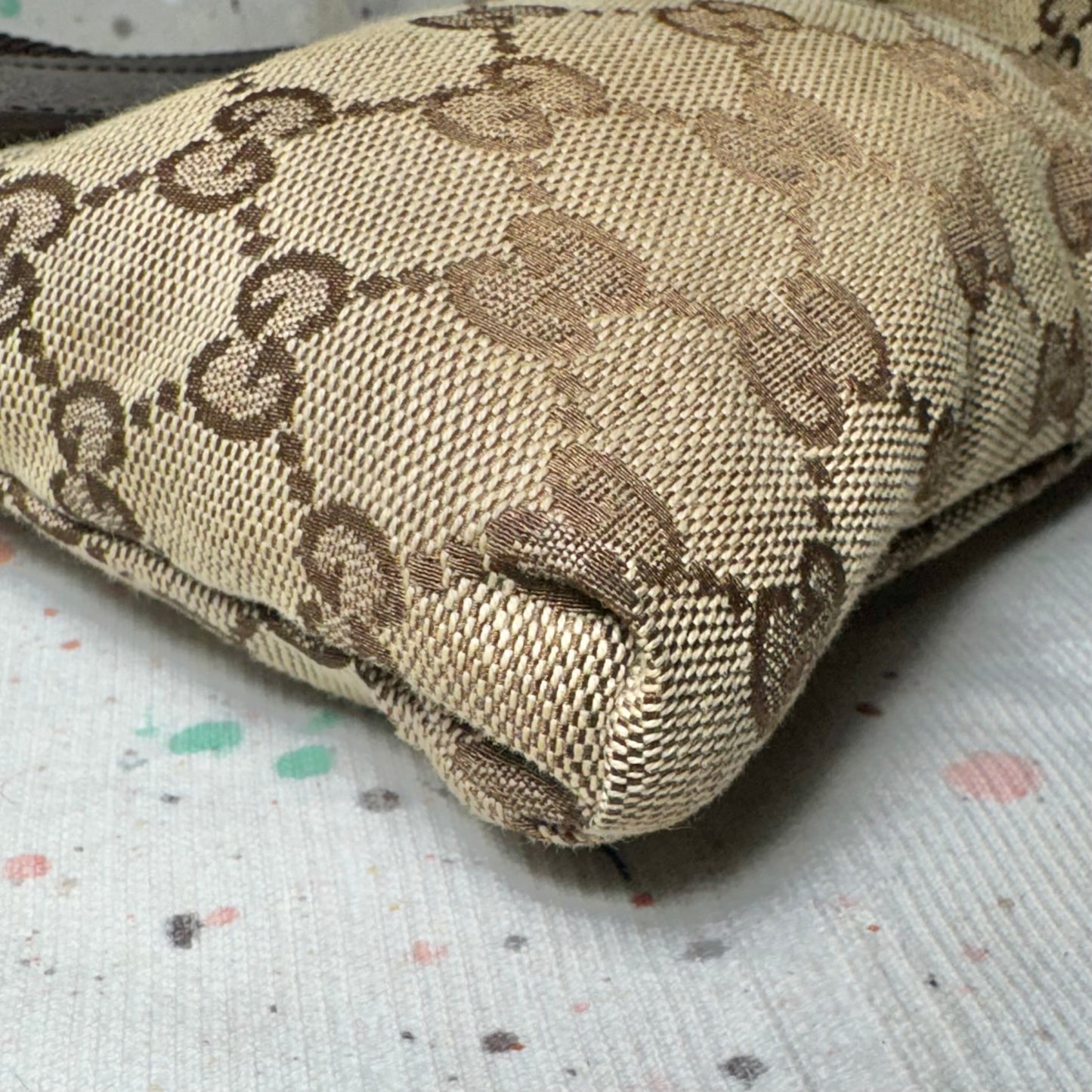 GUCCI BROWN GG MONOGRAM DOUBLE POCKET CANVAS BELT BAG
