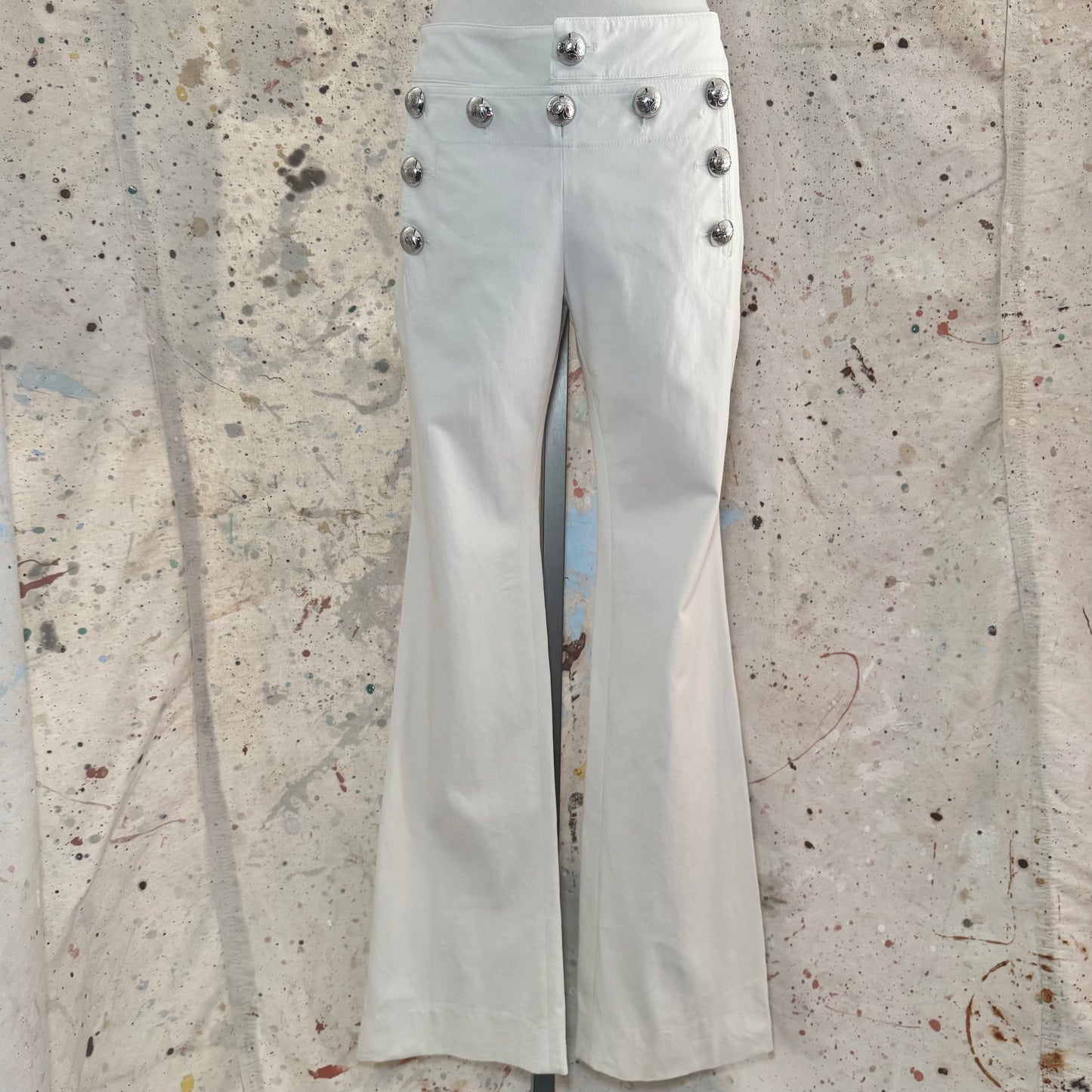 2014 GUCCI FRIDA GIANNINI IVORY SILVER BUTTON WHITE WIDE LEG SAILOR PANTS