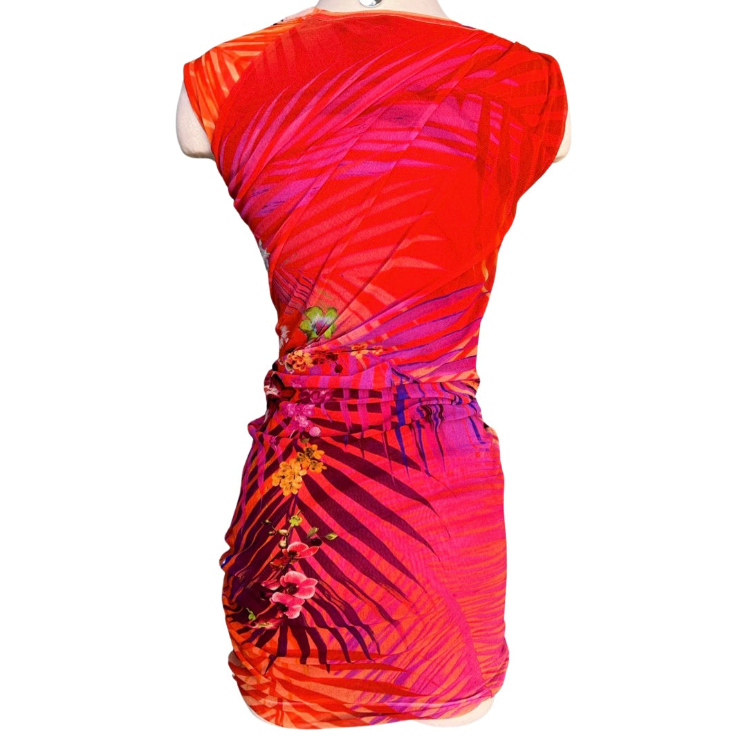 2000s Fuzzi Mesh Bird Of Paradise Floral Dress