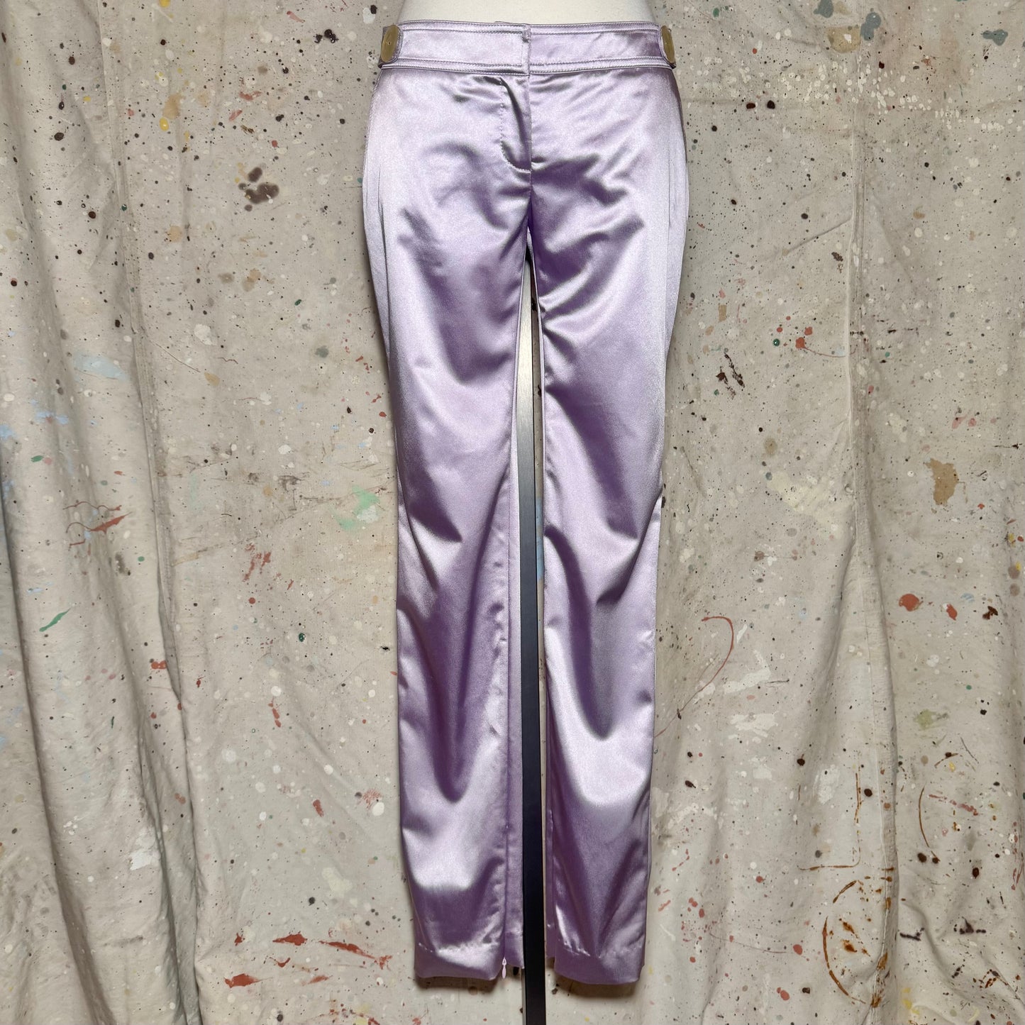 DOLCE & GABBANA D&G PURPLE LAVENDER SATIN BUTTON ACCENT TROUSERS