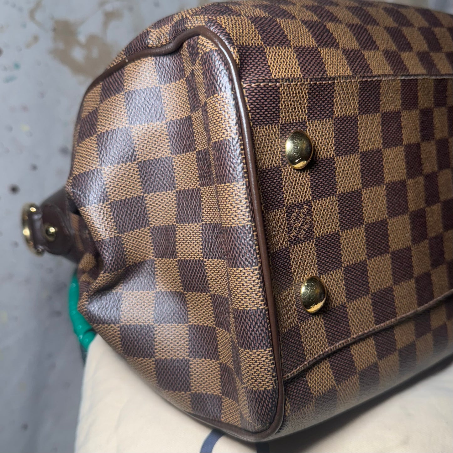 2007 LOUIS VUITTON EBENE TREVI GM BROWN DAMIER MONOGRAM BAG w 2 WAY STRAP