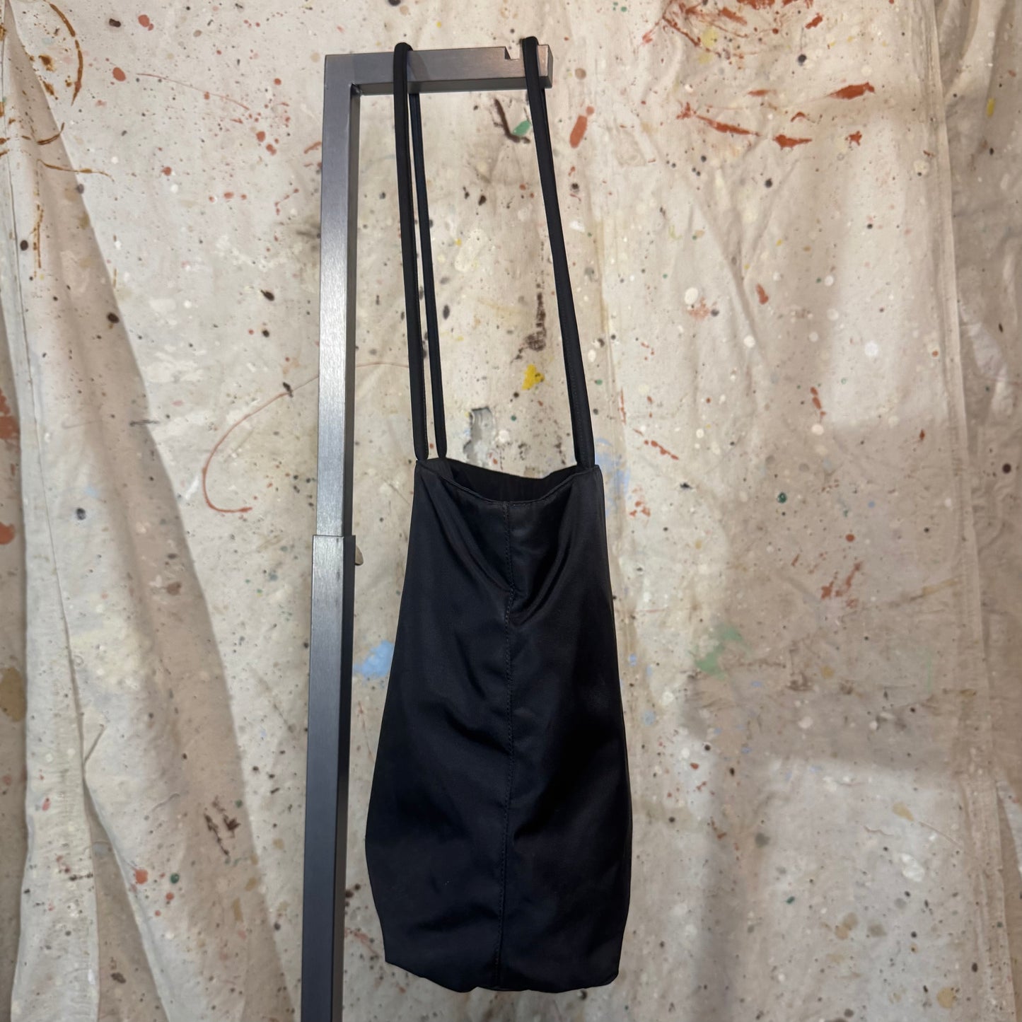 PRADA BLACK NYLON TRIANGLE LOGO TESSUTO CORD TOTE BAG