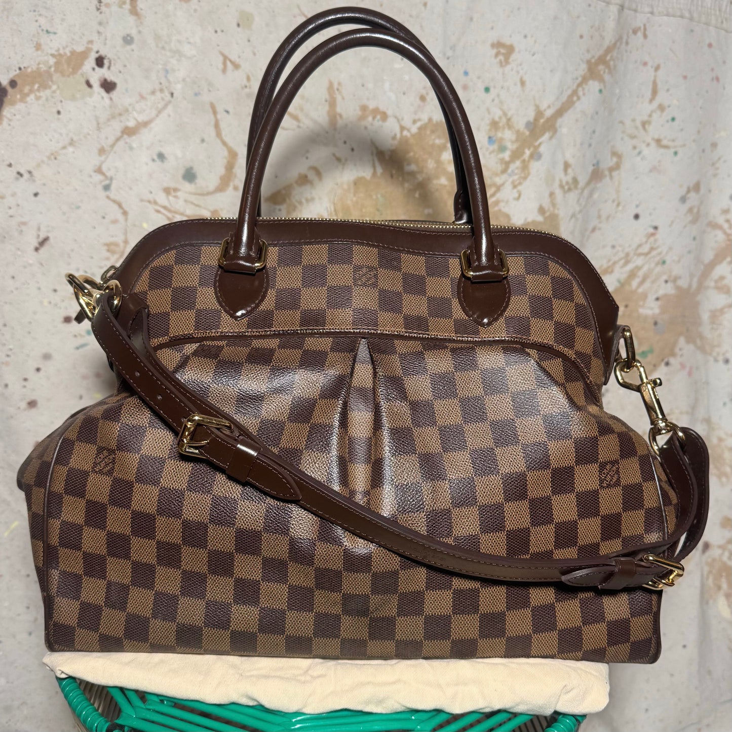 2007 LOUIS VUITTON EBENE TREVI GM BROWN DAMIER MONOGRAM BAG w 2 WAY STRAP
