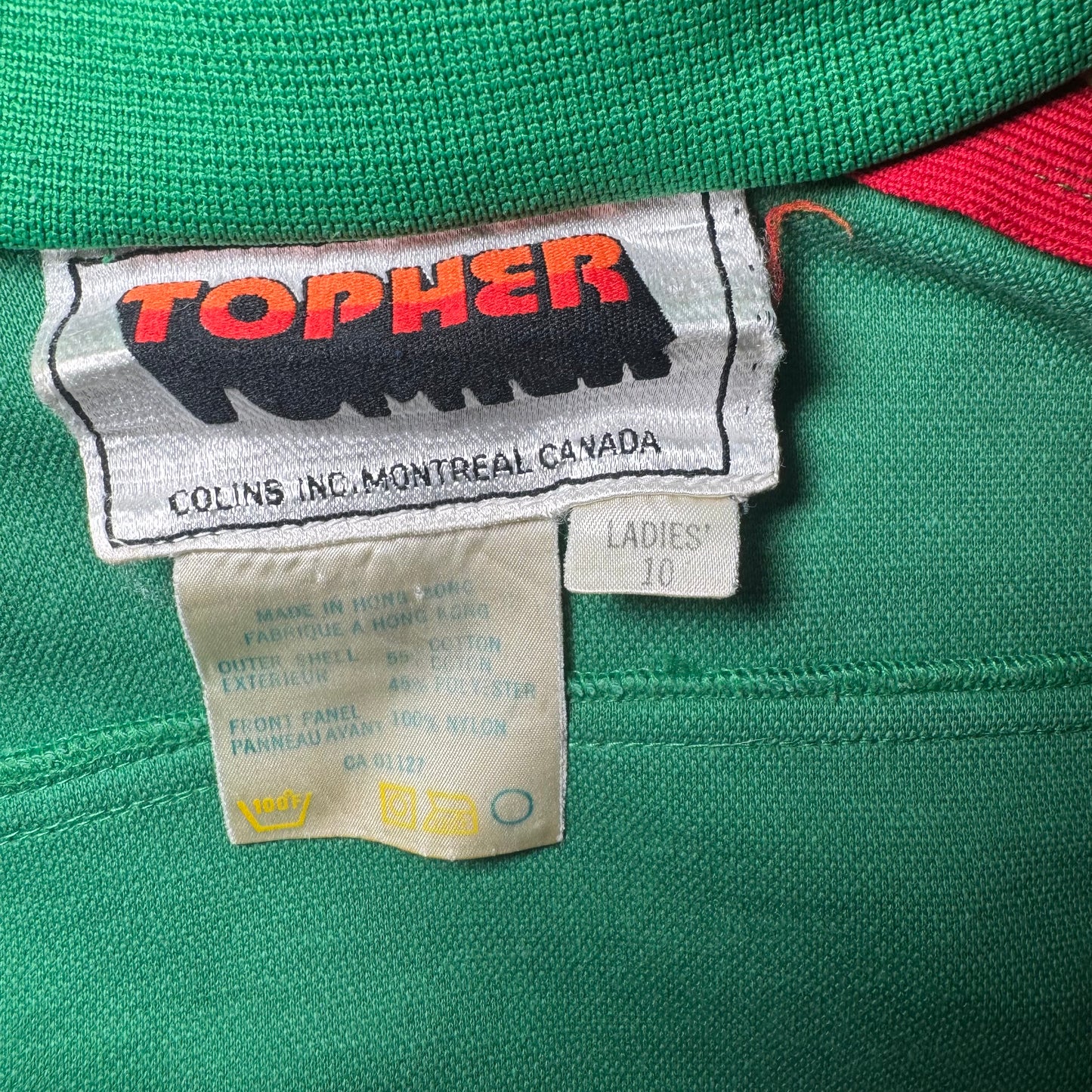 70s TOPHER MONTREAL RAINBOW STRIPE GREEN ZIP SKI TRACK JACKET