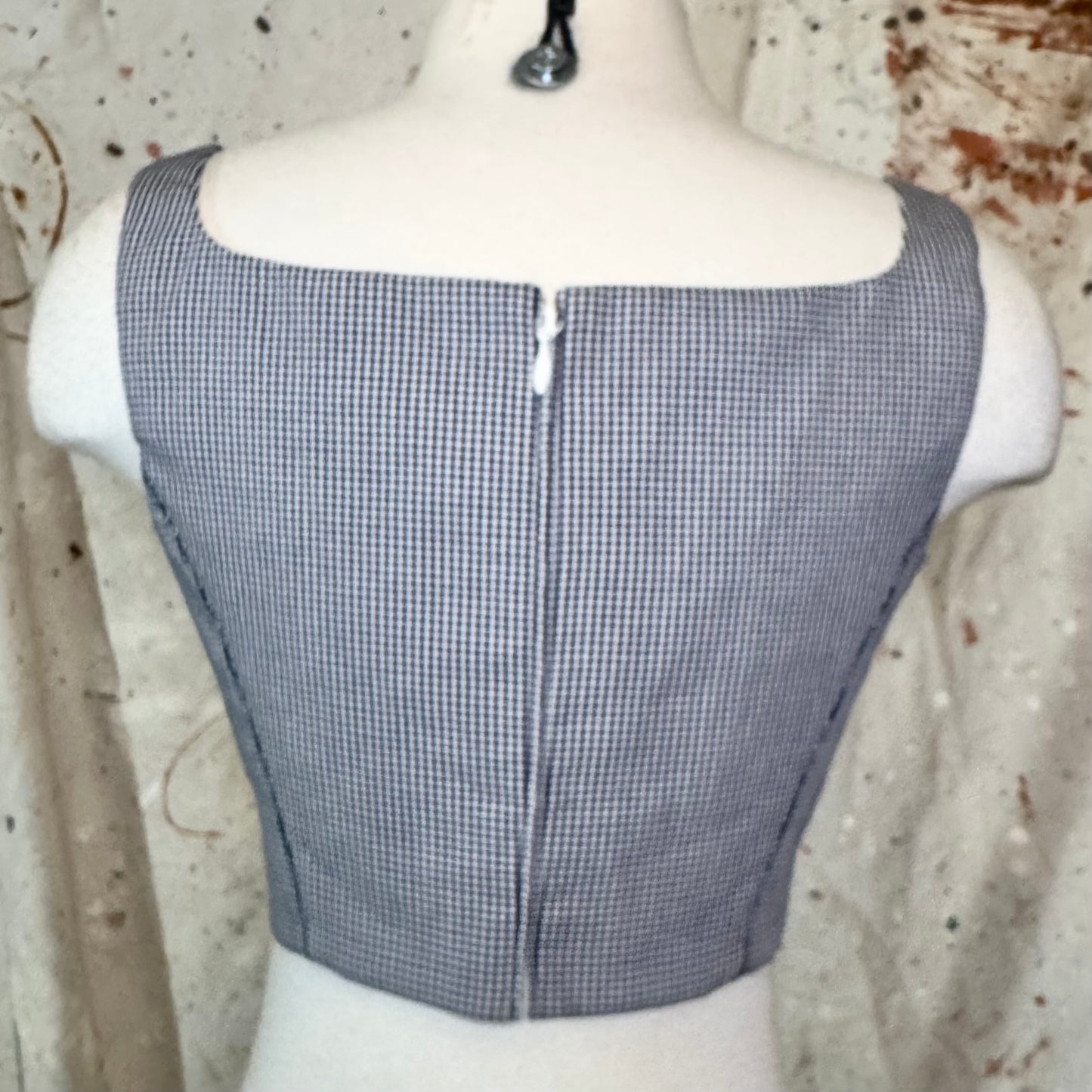 DSQUARED2 BLACK & WHITE CROPPED GINGHAM CHECK TOP