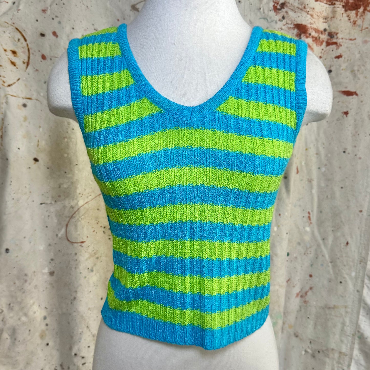 90s VERSACE JEANS COUTURE BLUE GREEN STRIPE KNIT TANK XS