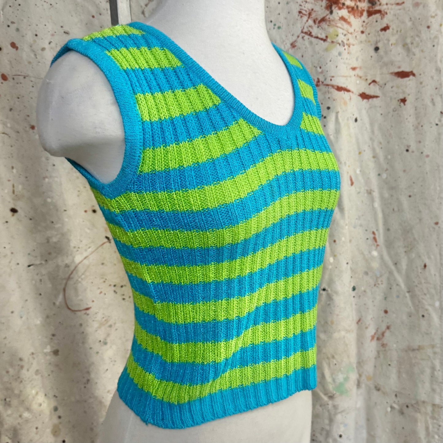 90s VERSACE JEANS COUTURE BLUE GREEN STRIPE KNIT TANK XS
