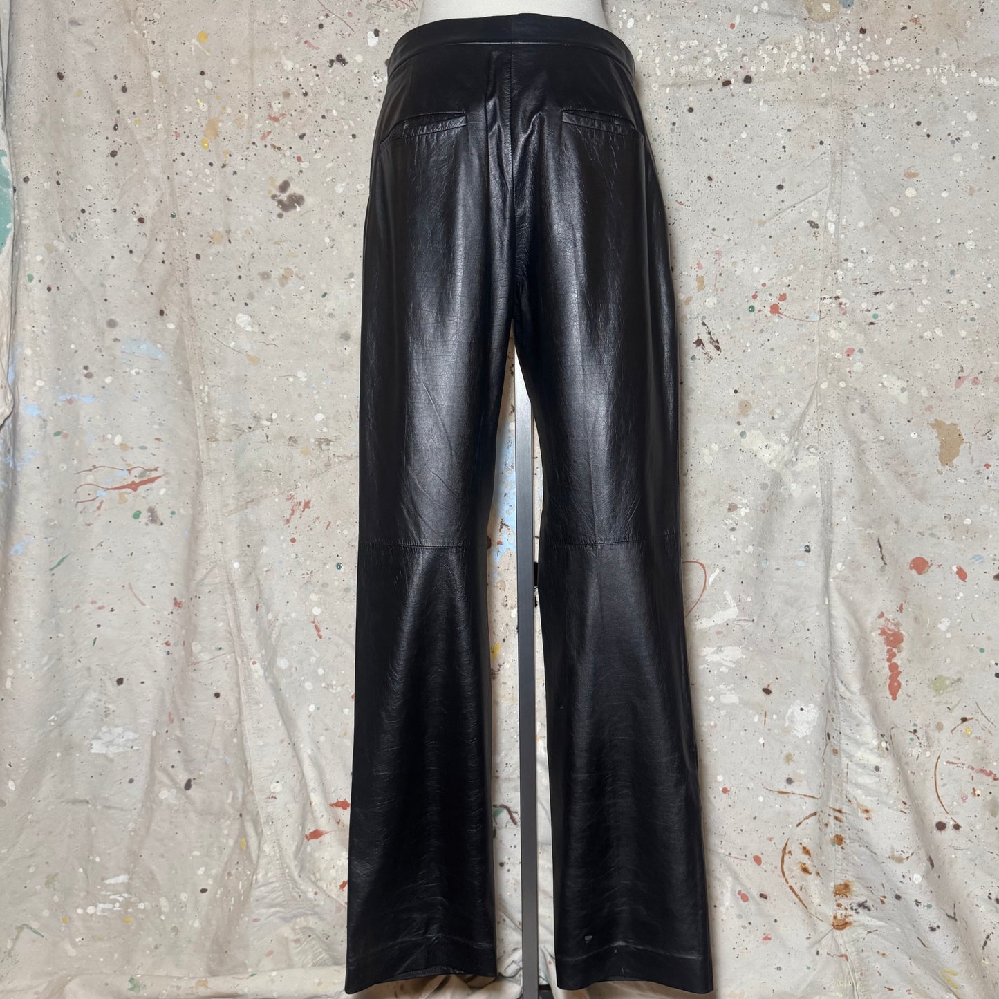HELMUT LANG BLACK CALF LEATHER RELAXED FIT CARPENTER TROUSERS