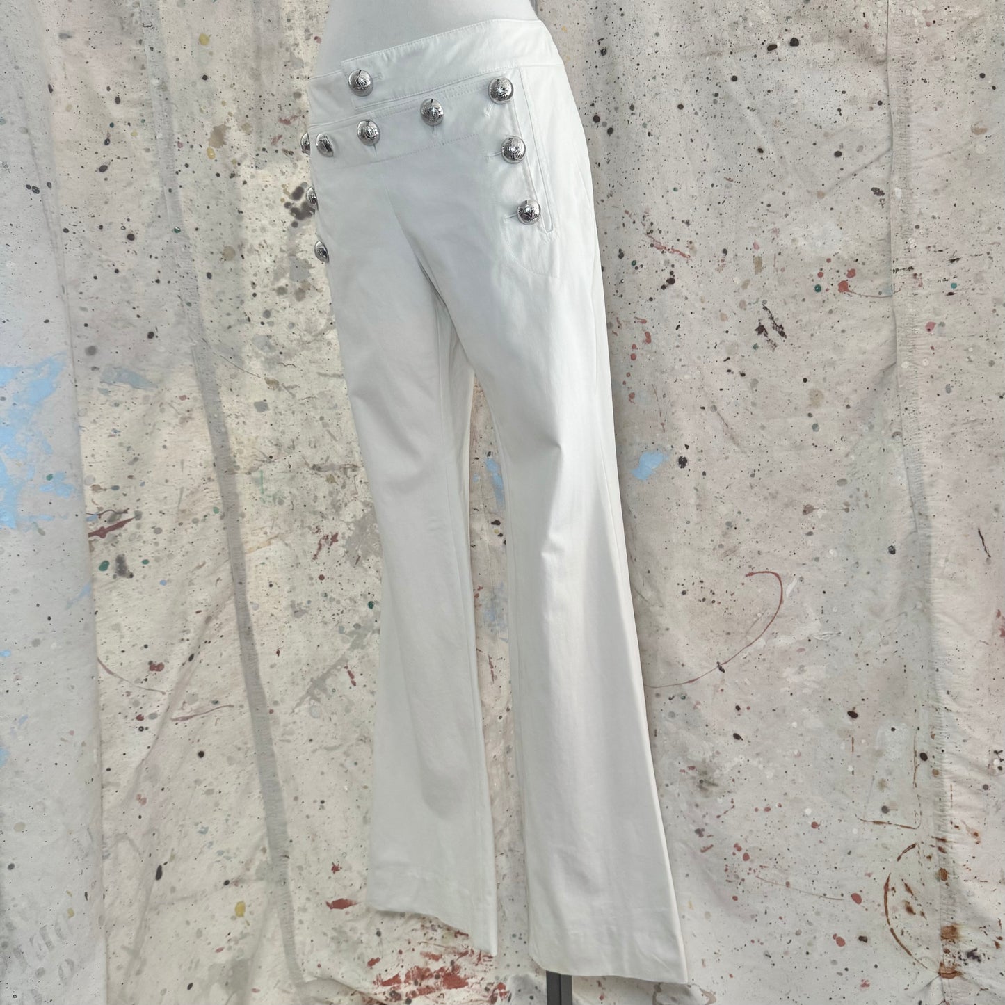 2014 GUCCI FRIDA GIANNINI IVORY SILVER BUTTON WHITE WIDE LEG SAILOR PANTS