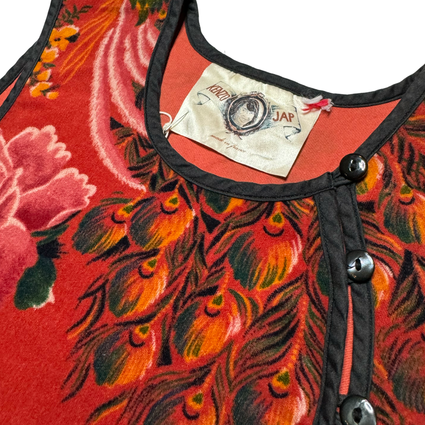 1970s KENZO JAP PEACOCK FLORAL VELVET BUTTON TOP