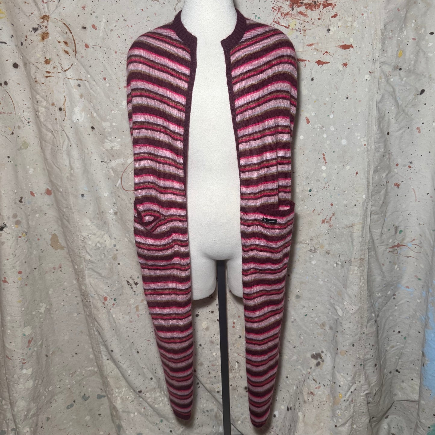 FW 2000 DOLCE & GABBANA D&G PINK STRIPE KNIT SHAWLPOCKET SCARF