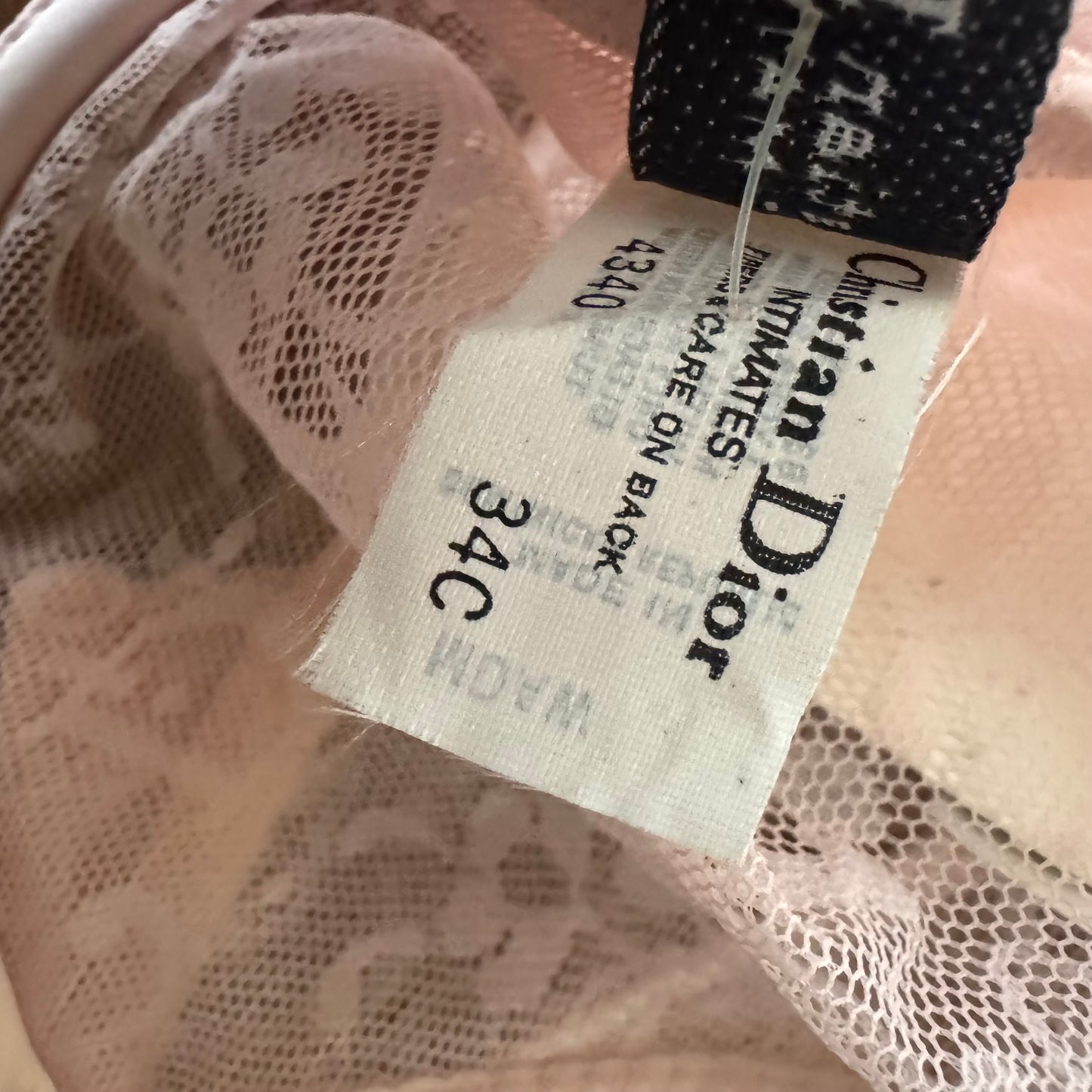 1980s CHRISTIAN DIOR INTIMATES PINK MESH LOGO FLORAL BRA DEADSTOCK