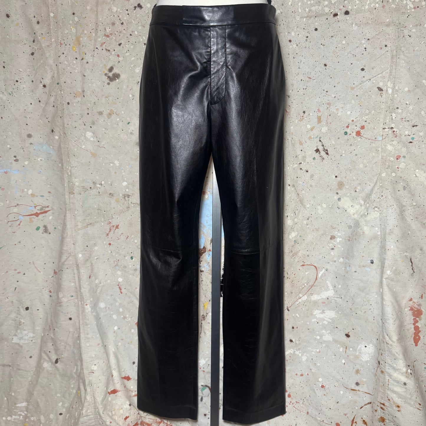 HELMUT LANG BLACK CALF LEATHER RELAXED FIT CARPENTER TROUSERS