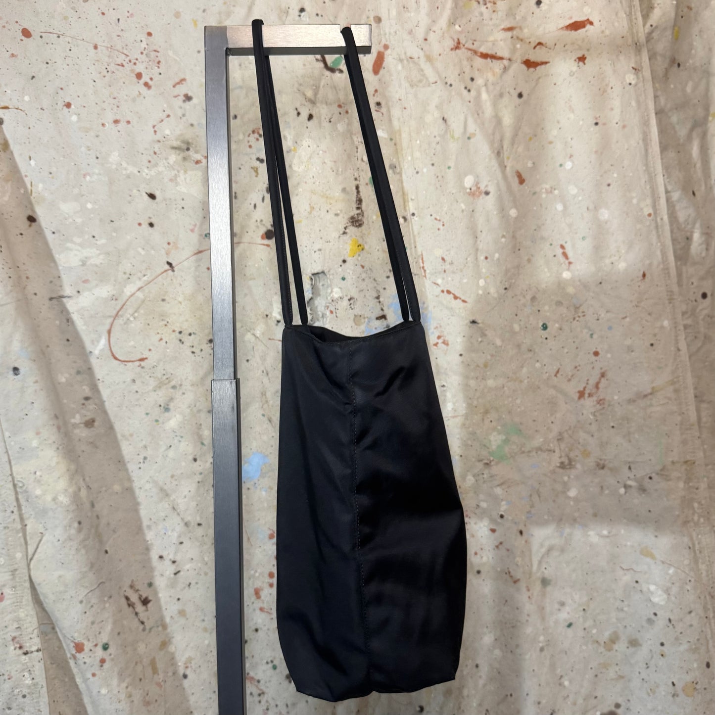 PRADA BLACK NYLON TRIANGLE LOGO TESSUTO CORD TOTE BAG