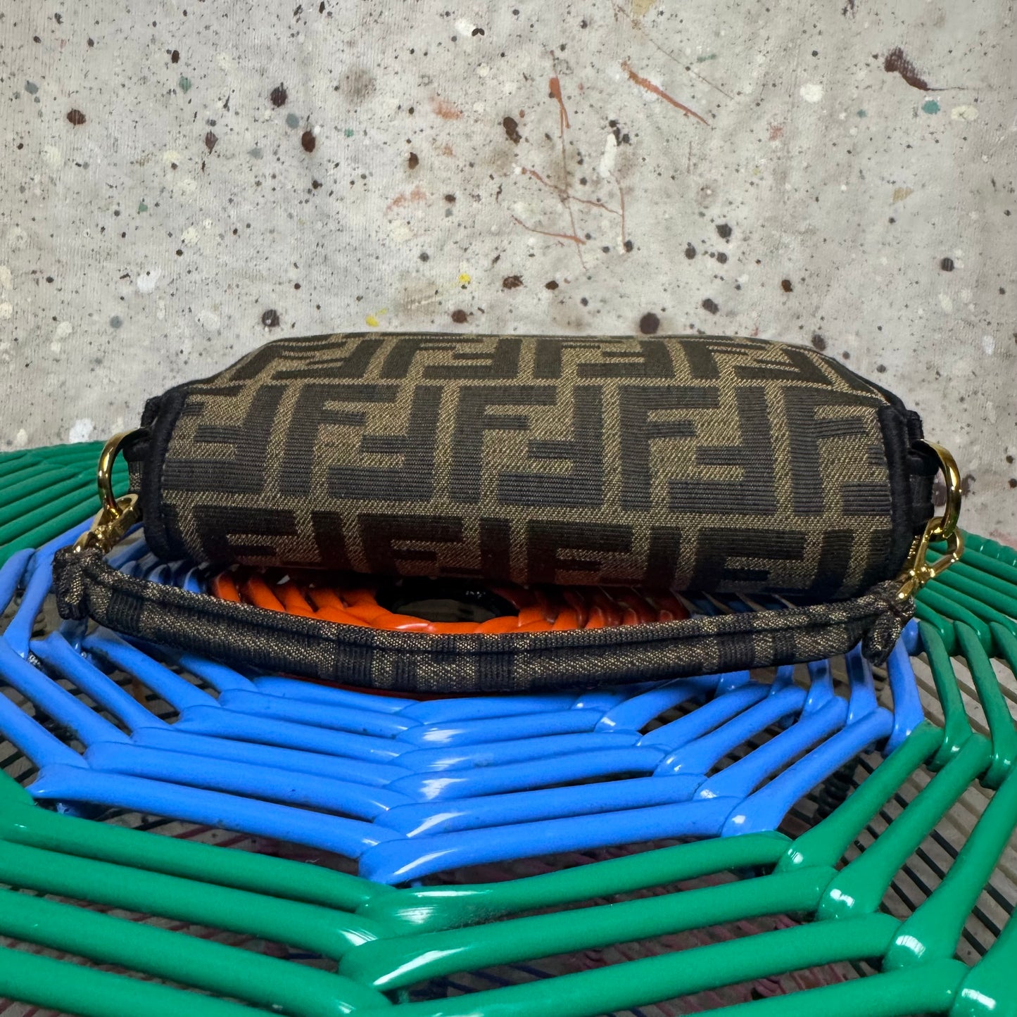 FENDI MINI BROWN FF MONOGRAM JACQUARD BAGUETTE