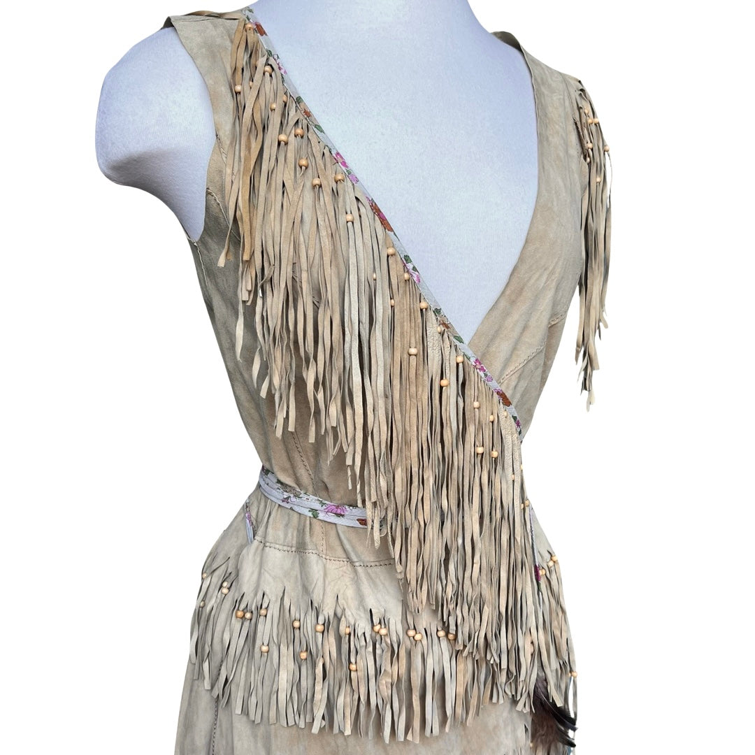 DOLCE & GABBANA SUEDE FRINGE WRAP DRESS