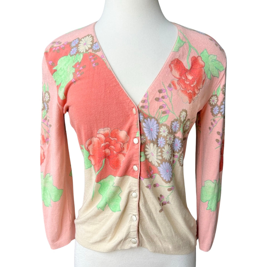 BLUMARINE PINK FLORAL PRINTED CARDIGAN