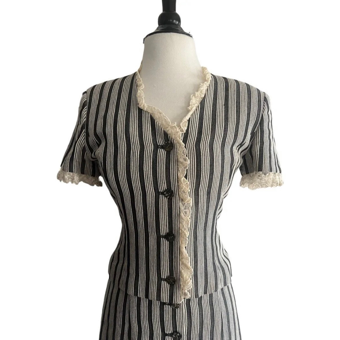 90S SUITE CHANTAL THOMASS STRIPE LACE 3 PIECE DRESS JACKET AND BAG
