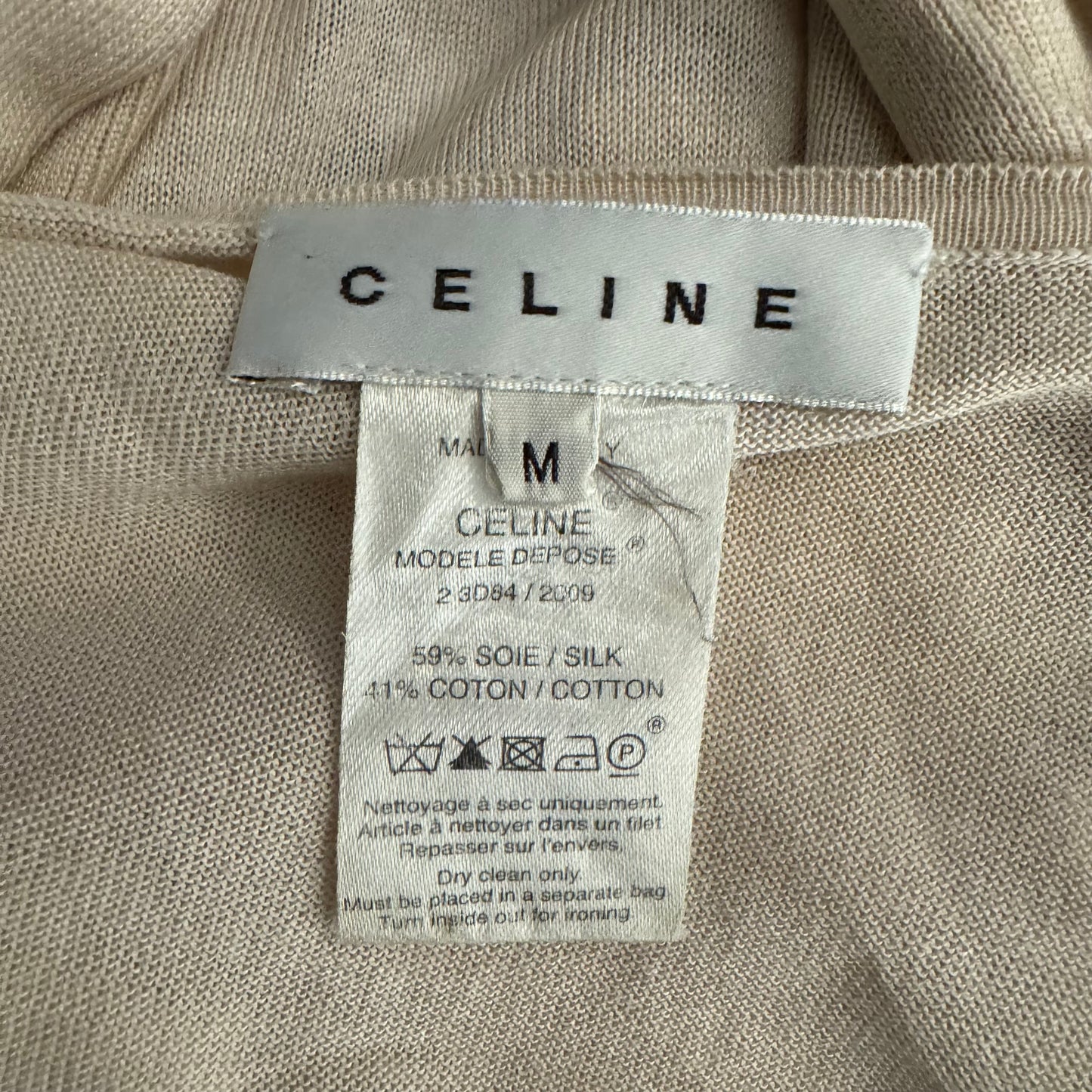 CELINE PHOEBE PHILO ERA TIE FRONT SHORT SLEEVE KNIT SWEATER