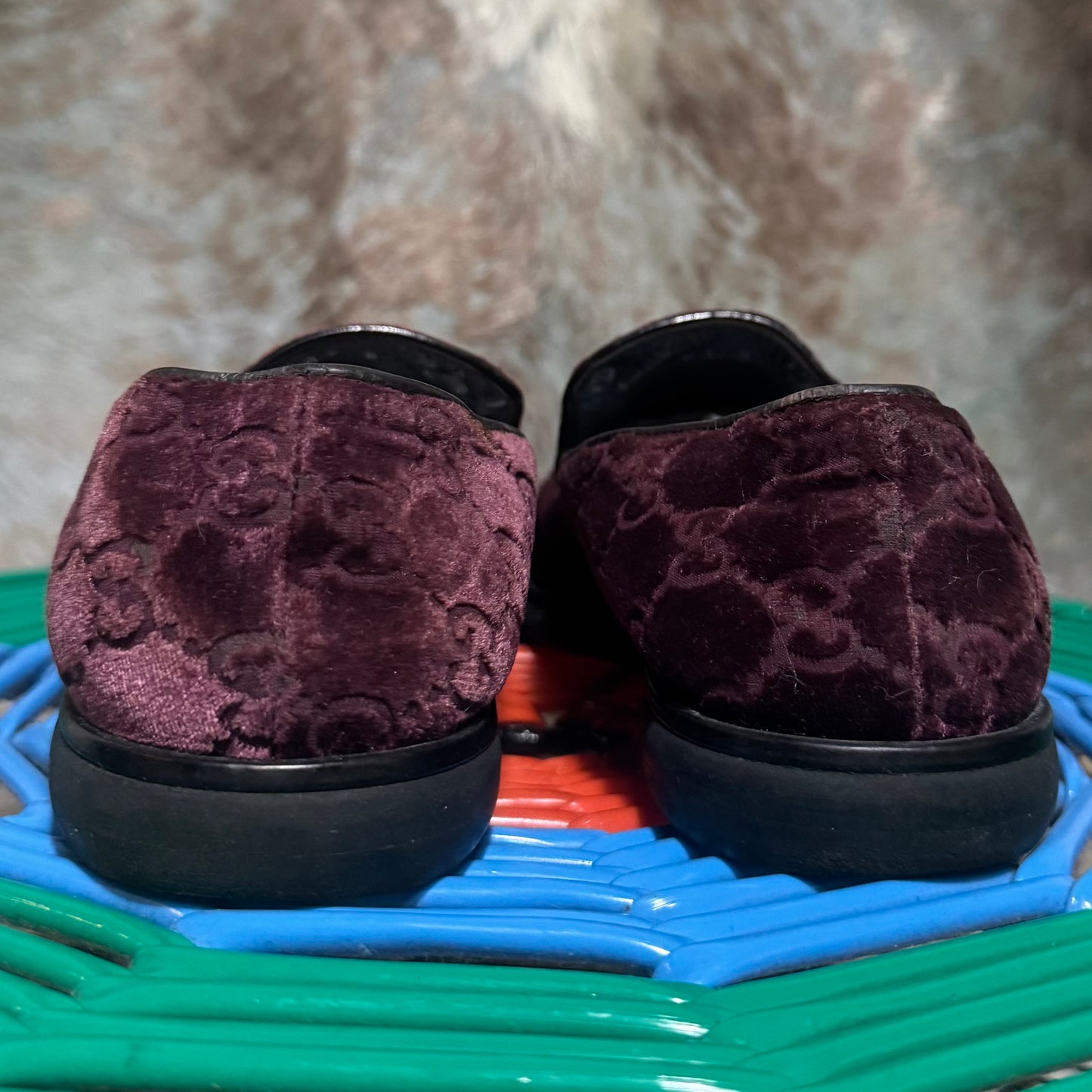 GUCCI PURPLE VELVET MONOGRAM LOGO LOAFERS 5