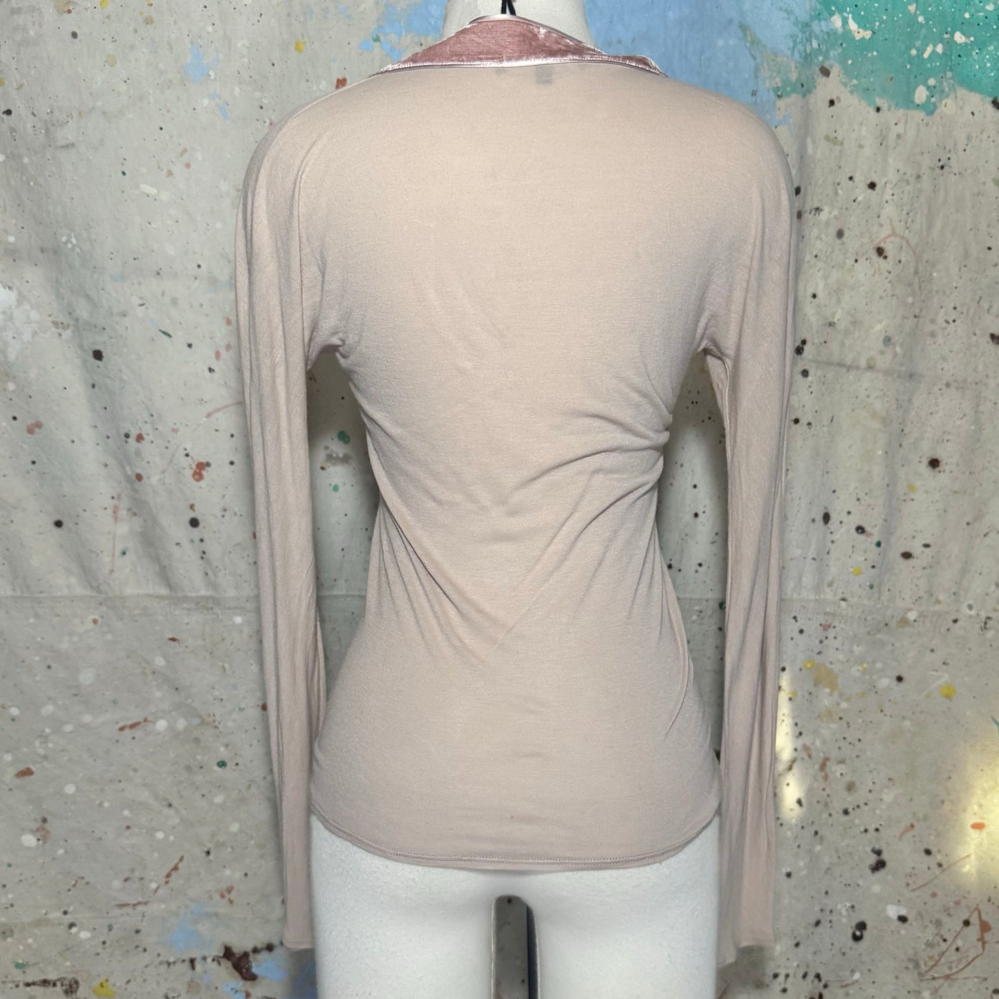 Gucci Tom Ford Dusty Pink Velvet Trim Long Sleeve Top