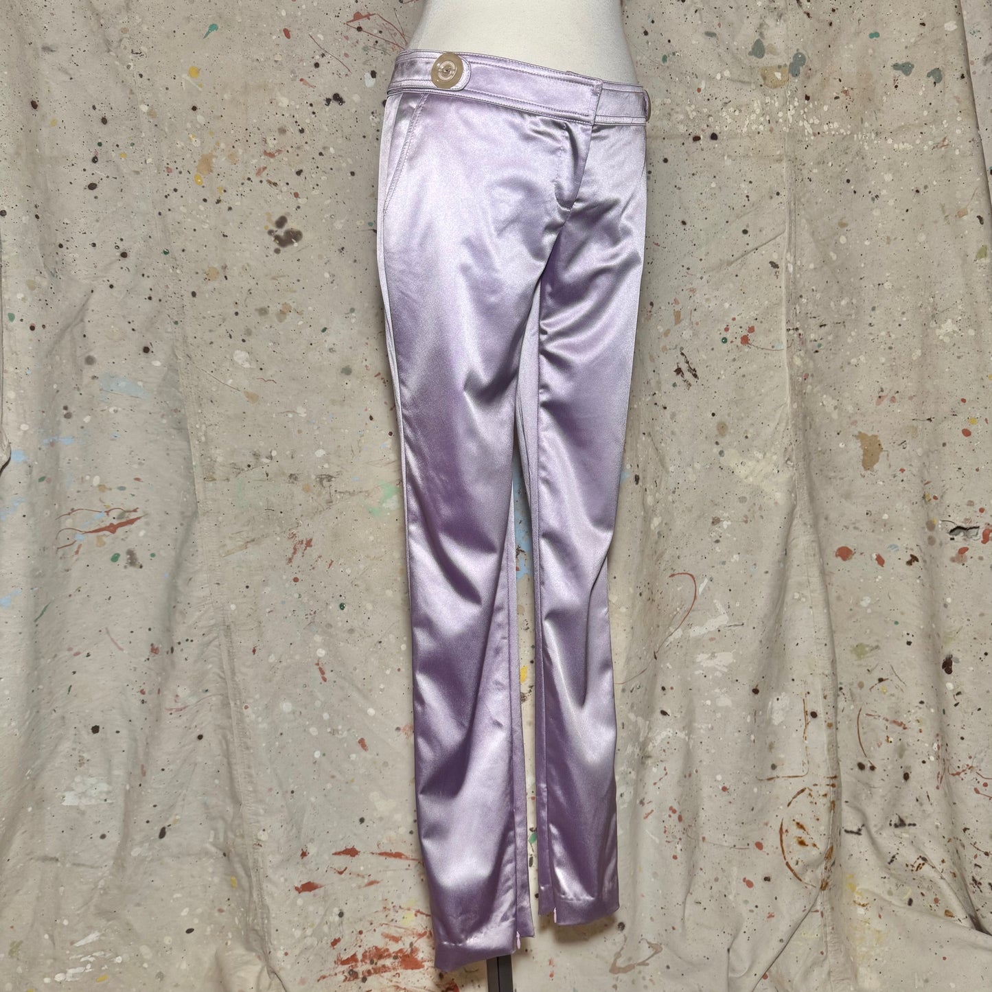DOLCE & GABBANA D&G PURPLE LAVENDER SATIN BUTTON ACCENT TROUSERS
