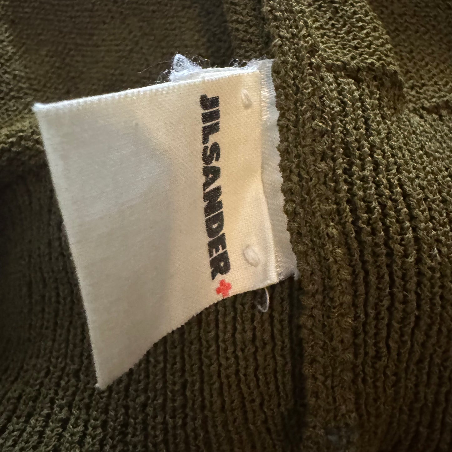 90s JIL SANDER OLIVE FLOWER APLIQUE KNIT OLIVE SWEATER