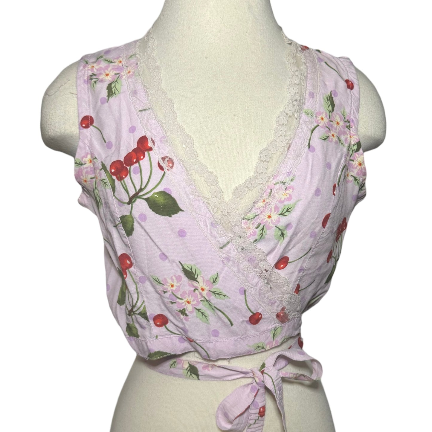 90s / 2000s MORGAN DE TOI PARIS PINK LACE CHERRY WRAP TOP