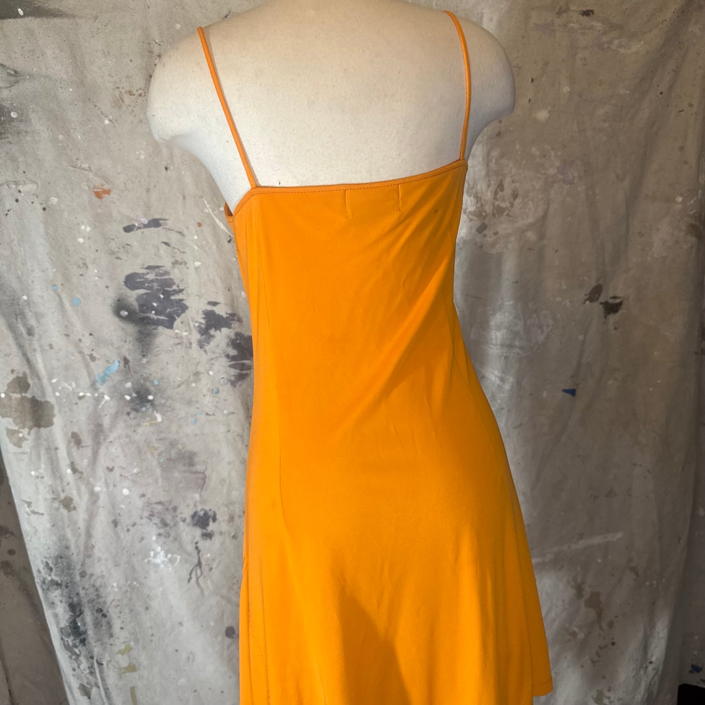 VERSACE 1996 ORANGE SPAGHETTI STRAP ASYMMETRICAL DRESS