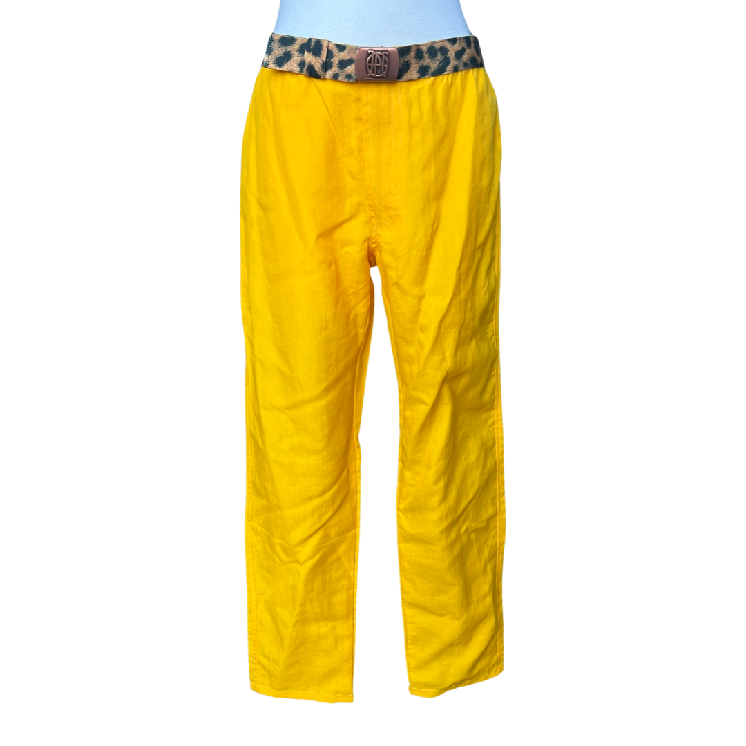 JEAN PAUL GAULTIER 90s YELLOW LEOPARD BELTED NYLON PANTS