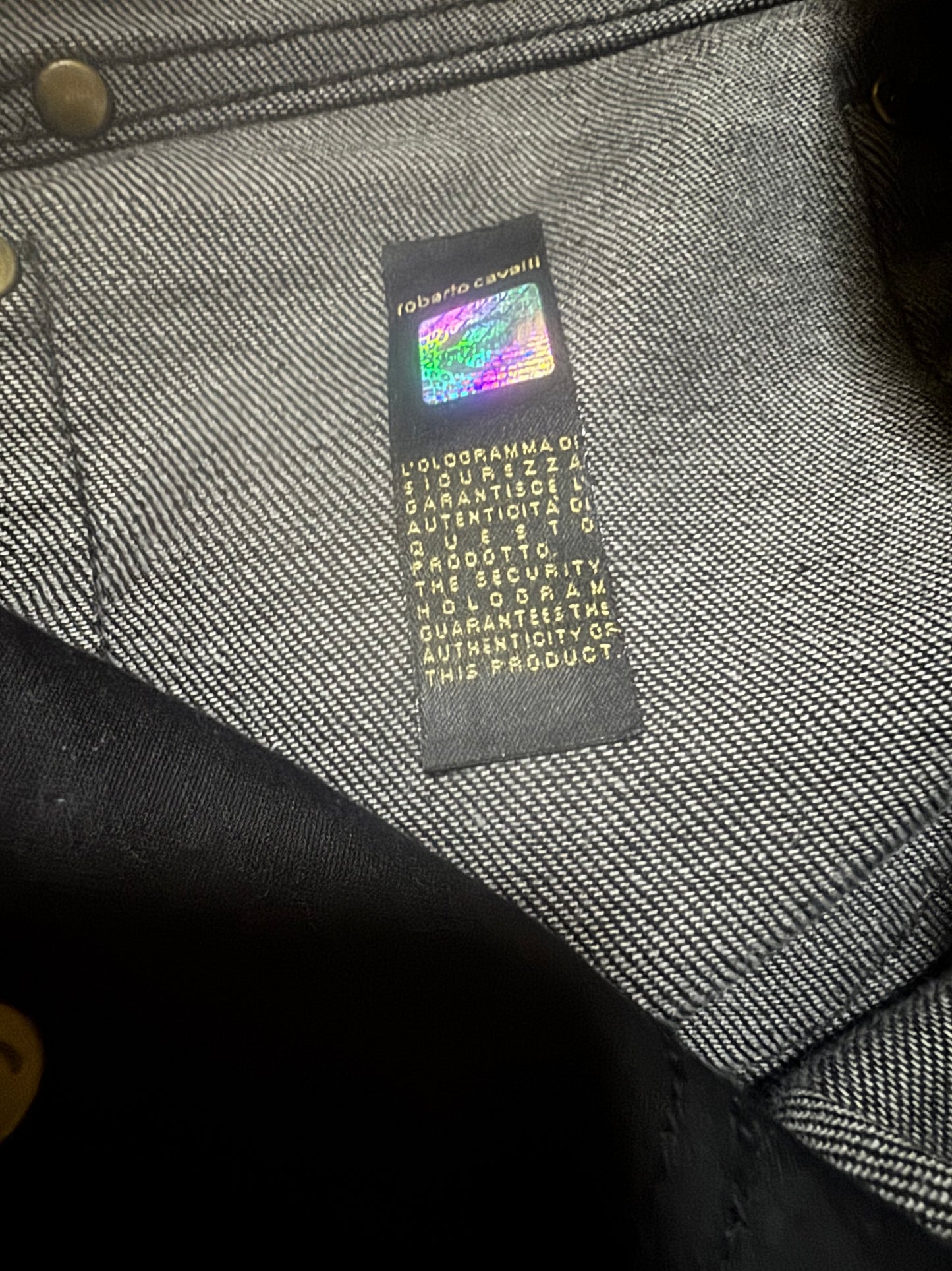 ROBERTO CAVALLI JUST CAVALLI BLACK GLITTER GRAPE ALL OVER PRINTED JEANS