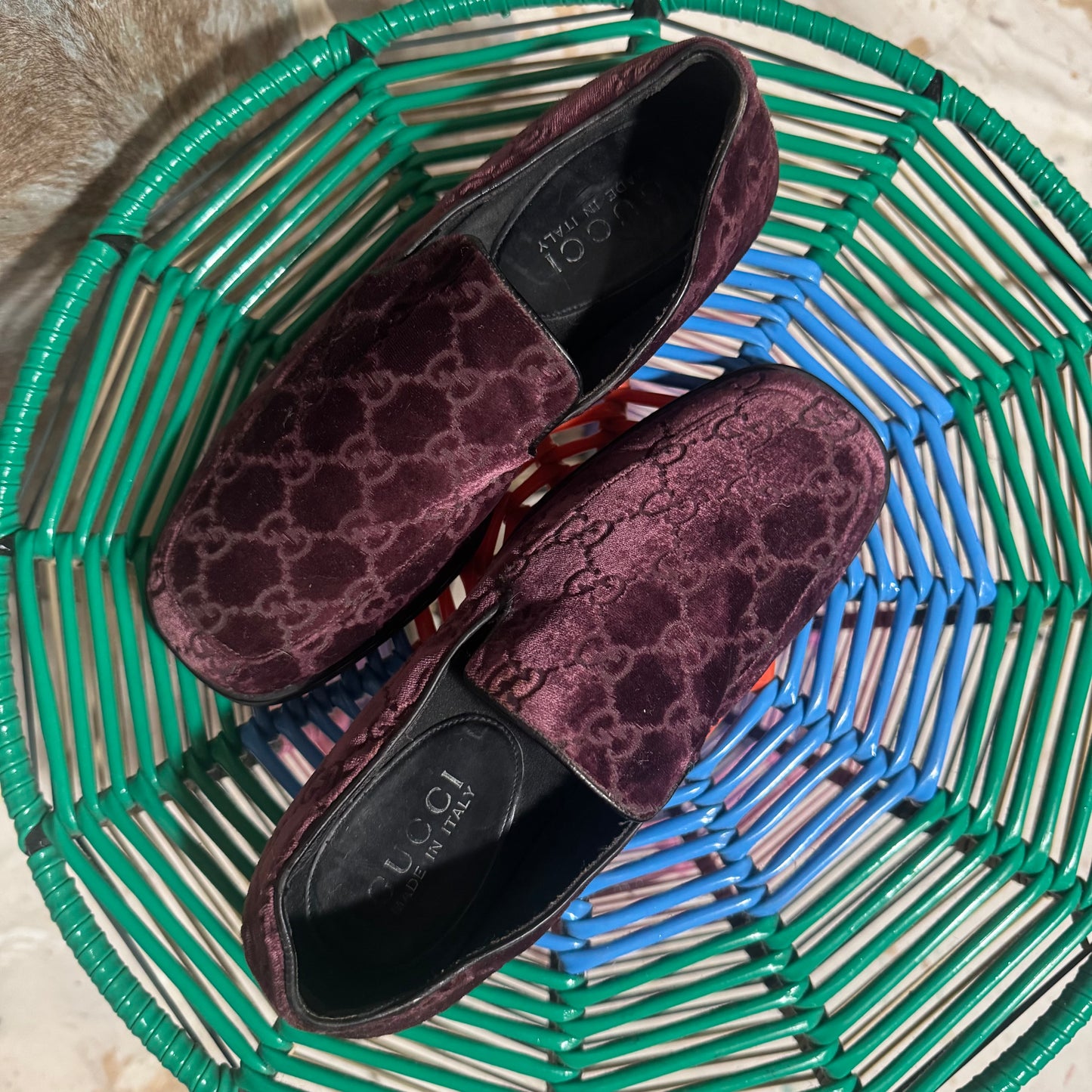 GUCCI PURPLE VELVET MONOGRAM LOGO LOAFERS 5