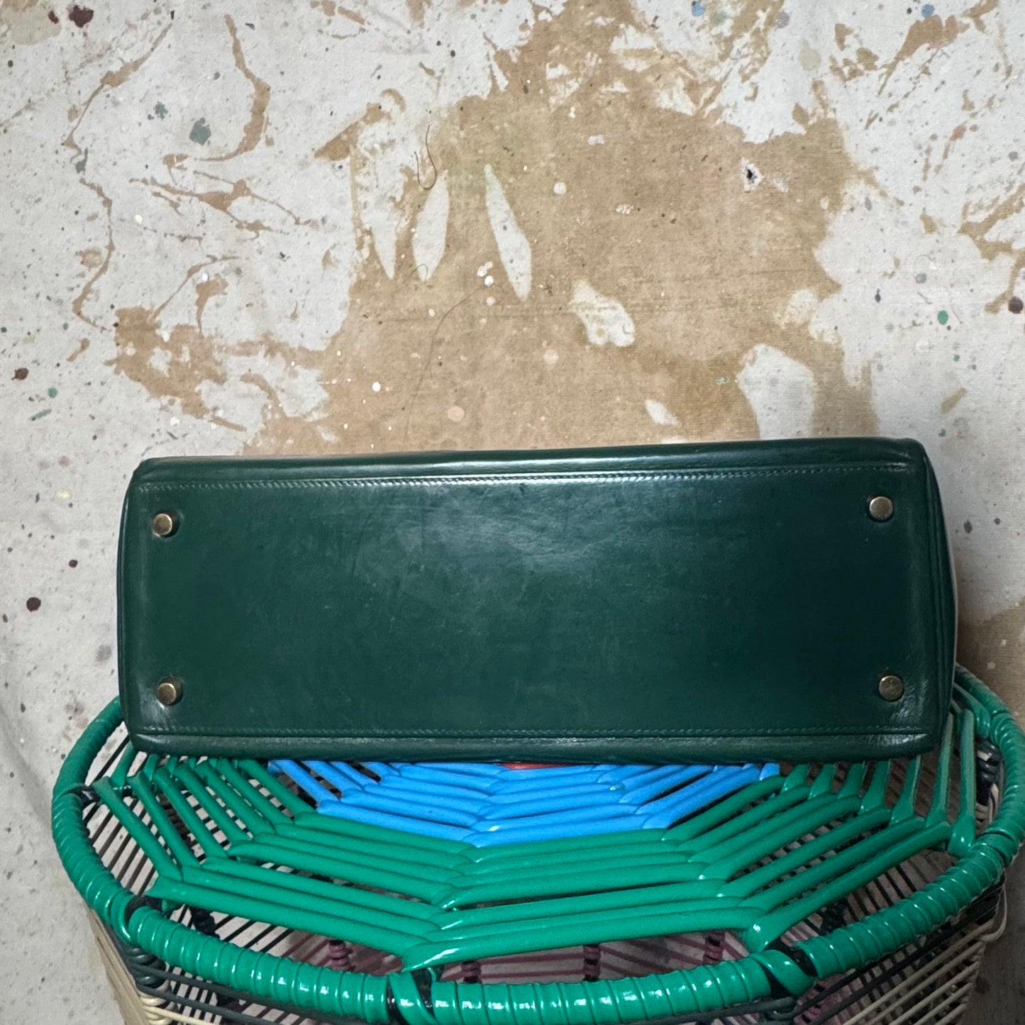 1960s / 1970s HERMES BOX SELLIER KELLY 32 VERT GREEN HANDBAG