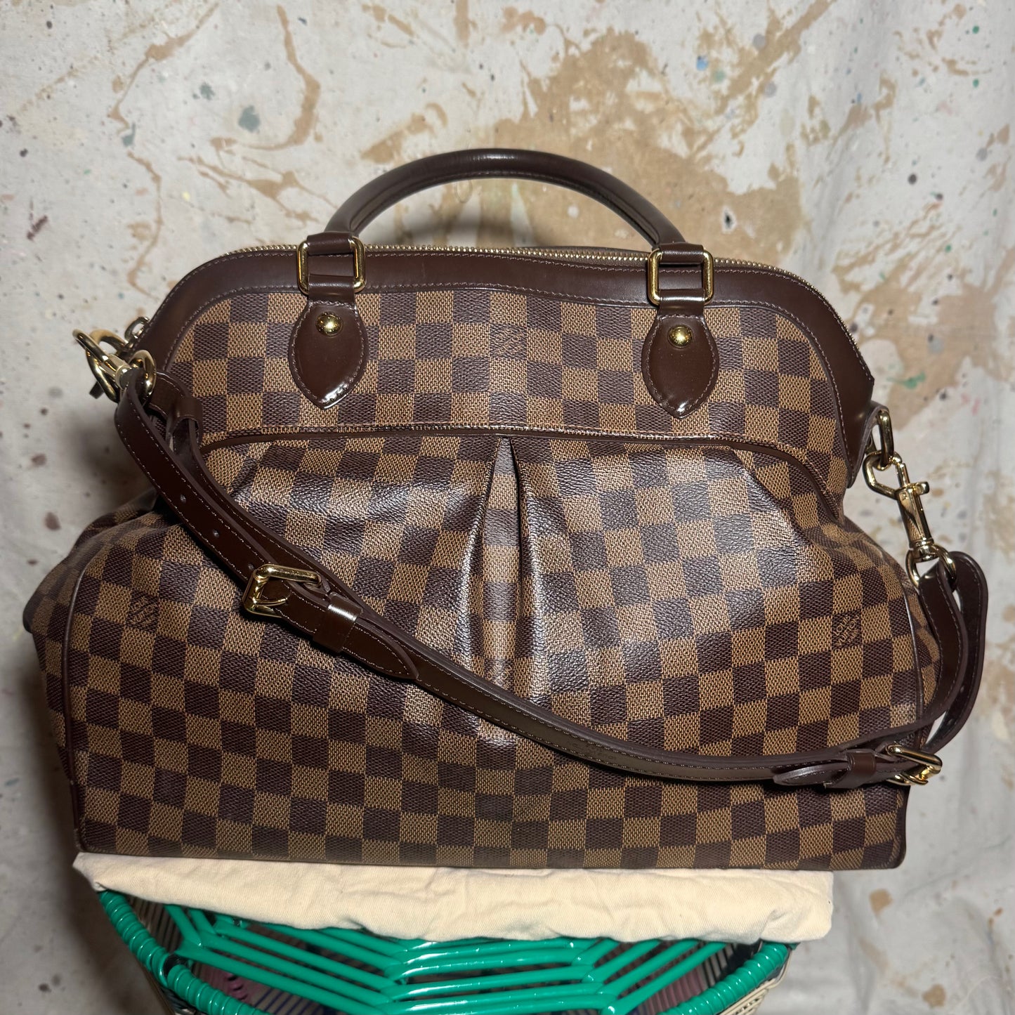 2007 LOUIS VUITTON EBENE TREVI GM BROWN DAMIER MONOGRAM BAG w 2 WAY STRAP