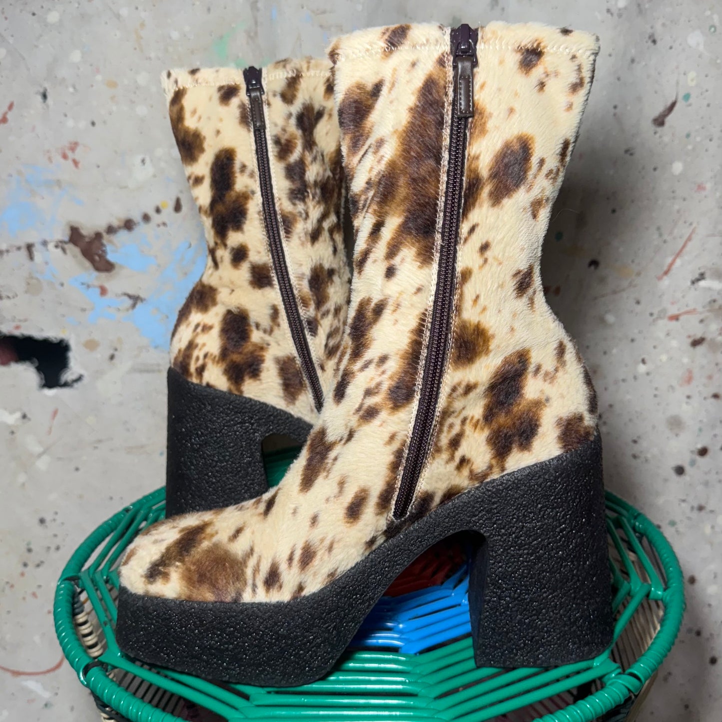 Stella Mcartney Skyla Cow Animal Printed Boots 38.5