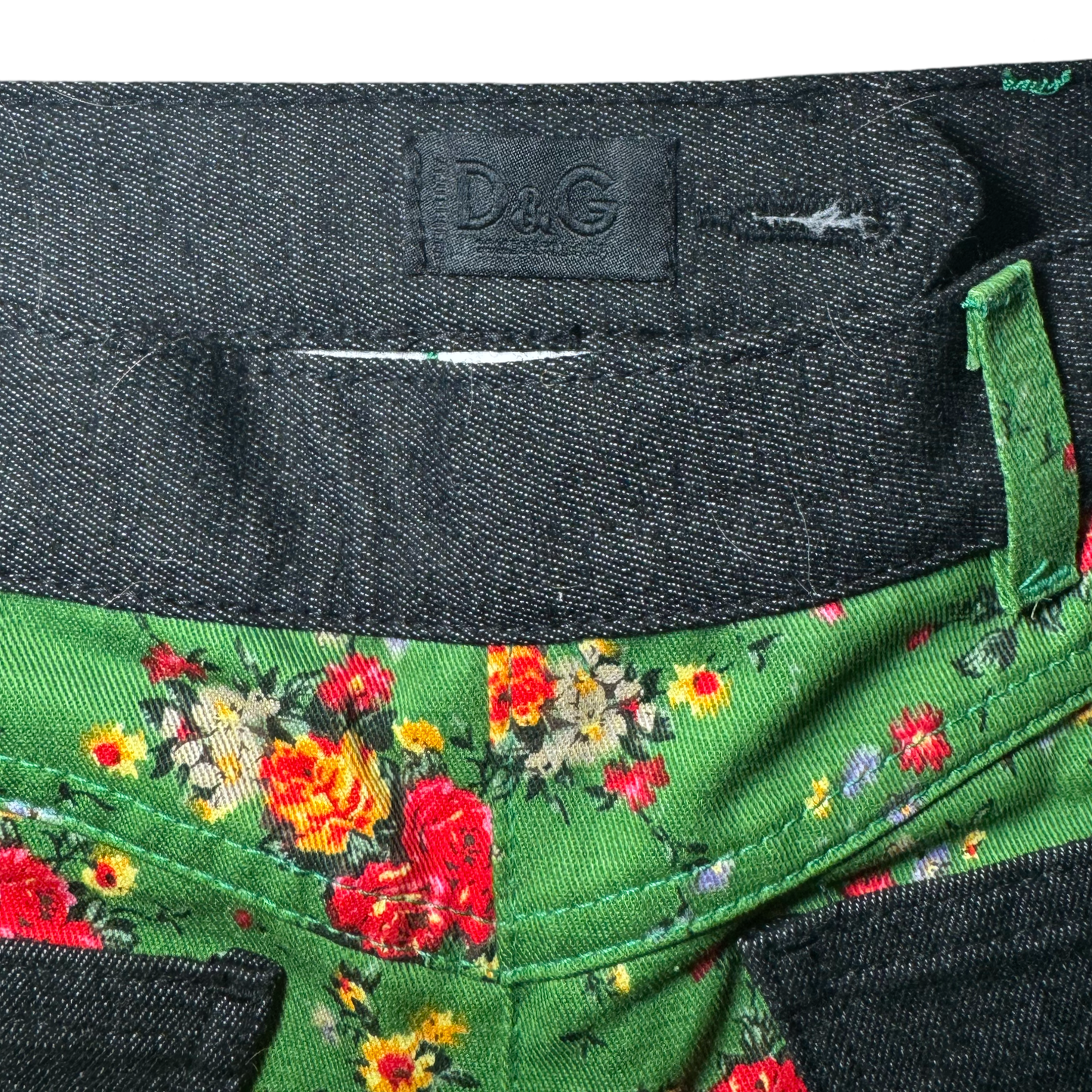 FW 1999 D&G FLORAL DENIM REVERSE CAPRI PANTS