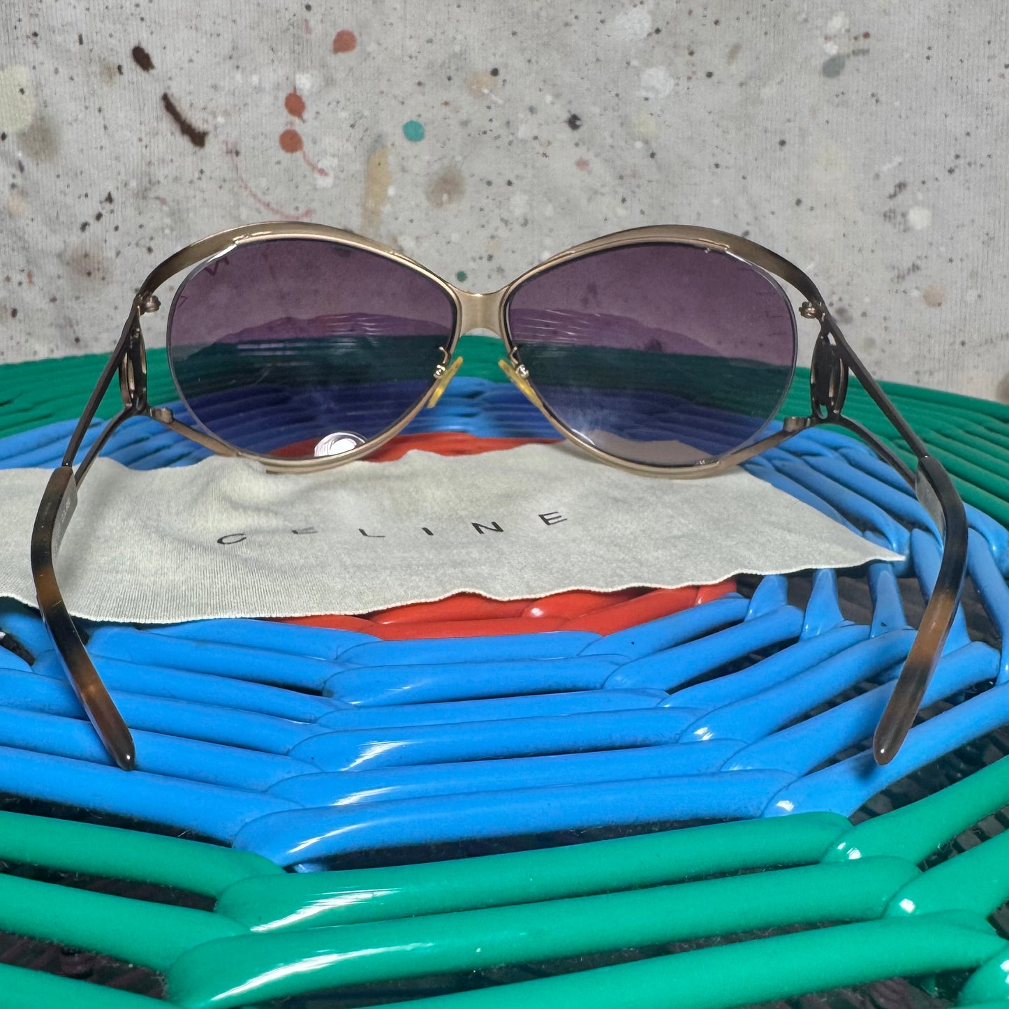 1990s CELINE WIRE BRONZE / PURPLE OVERSIZED MACADAM LOGO C SUNGLASSES SC1317