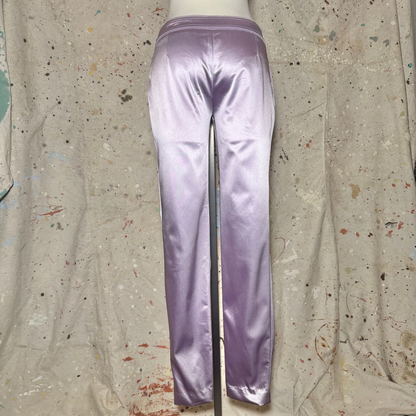DOLCE & GABBANA D&G PURPLE LAVENDER SATIN BUTTON ACCENT TROUSERS