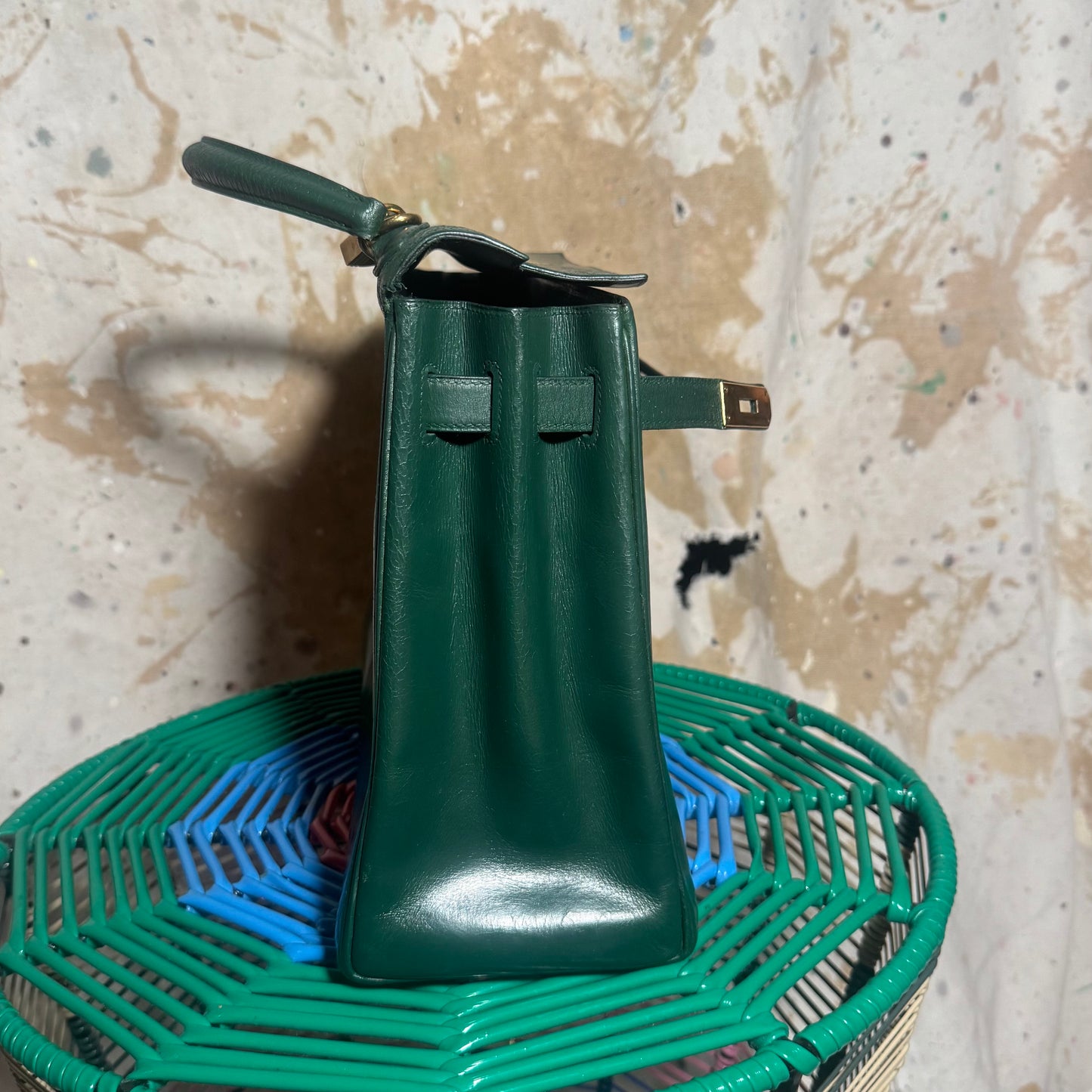 1960s / 1970s HERMES BOX SELLIER KELLY 32 VERT GREEN HANDBAG